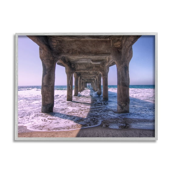 Stupell Industries Waves Under Dock Landscape Photography Gray Framed Art Print Wall Art, 30 x 24