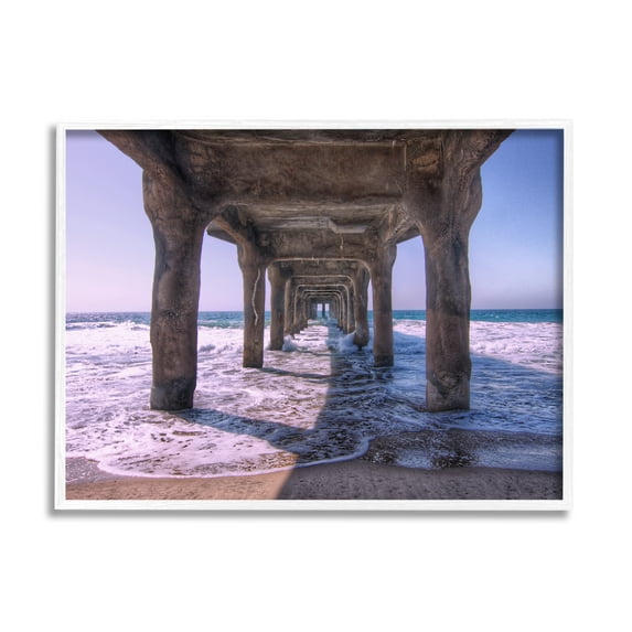 Stupell Industries Waves Under Dock Landscape Photography White Framed Art Print Wall Art, 20 x 16