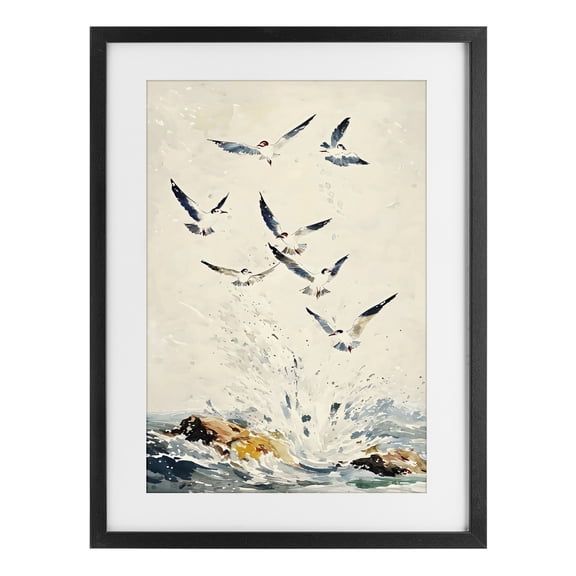 Stupell Industries Waves of Seagulls over Rocks Black Framed Print Under Glass, design by Creative Studio