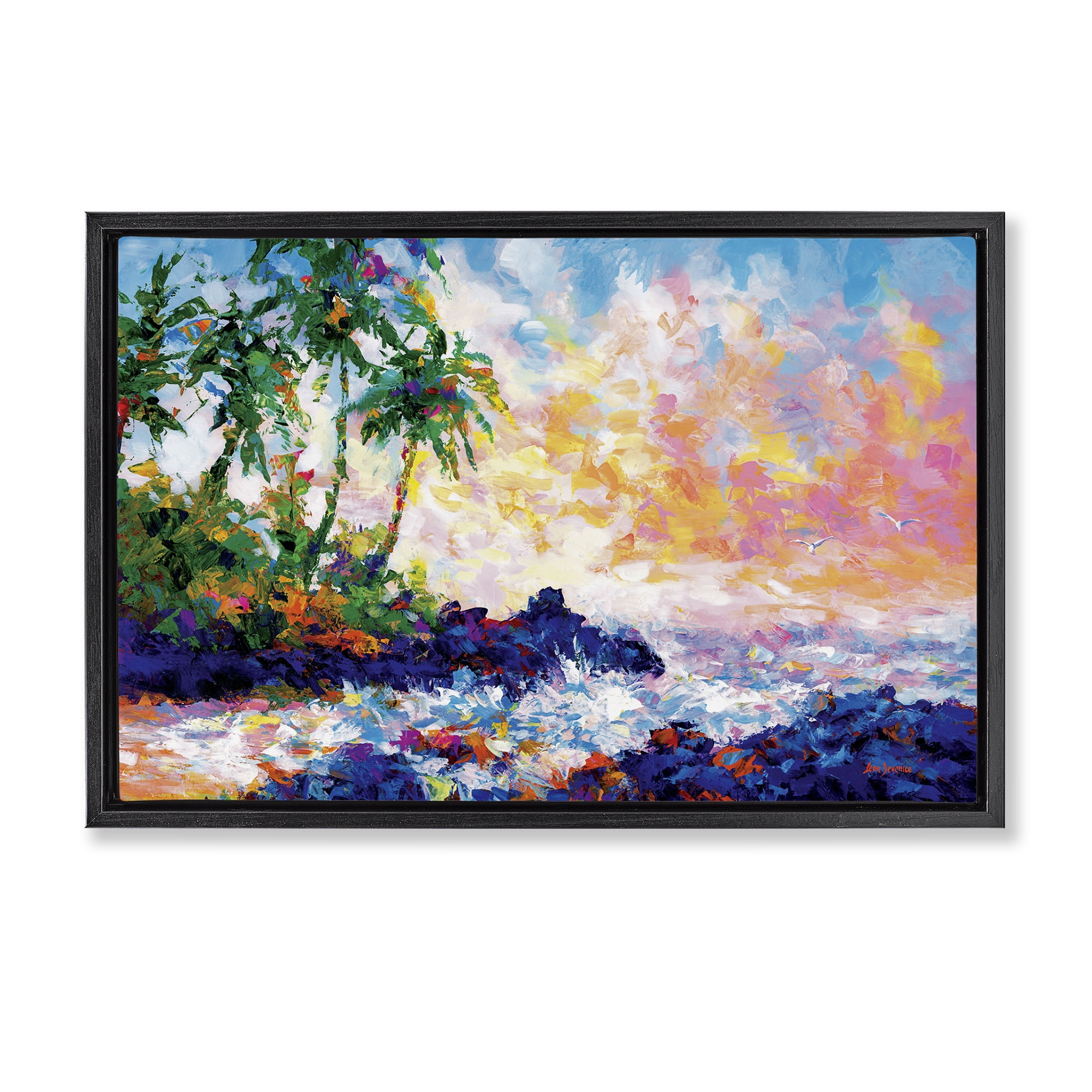 Stupell Industries Waves on Tropical Beach Landscape Painting Black Floater Framed Canvas Art Print Wall Art, 31 x 21