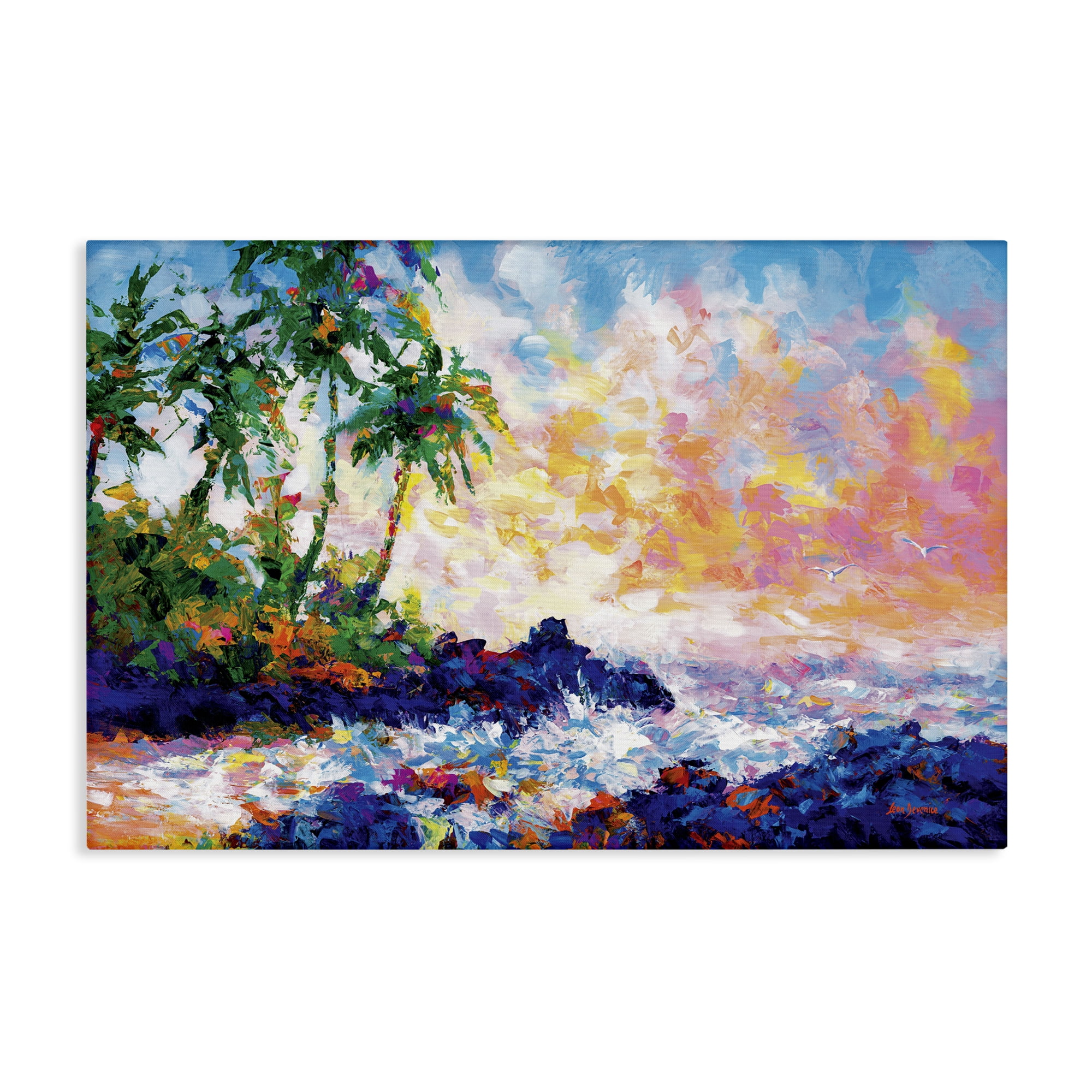 Stupell Industries Waves on Tropical Beach Landscape Painting Gallery Wrapped Canvas Art Print Wall Art, 30 x 20