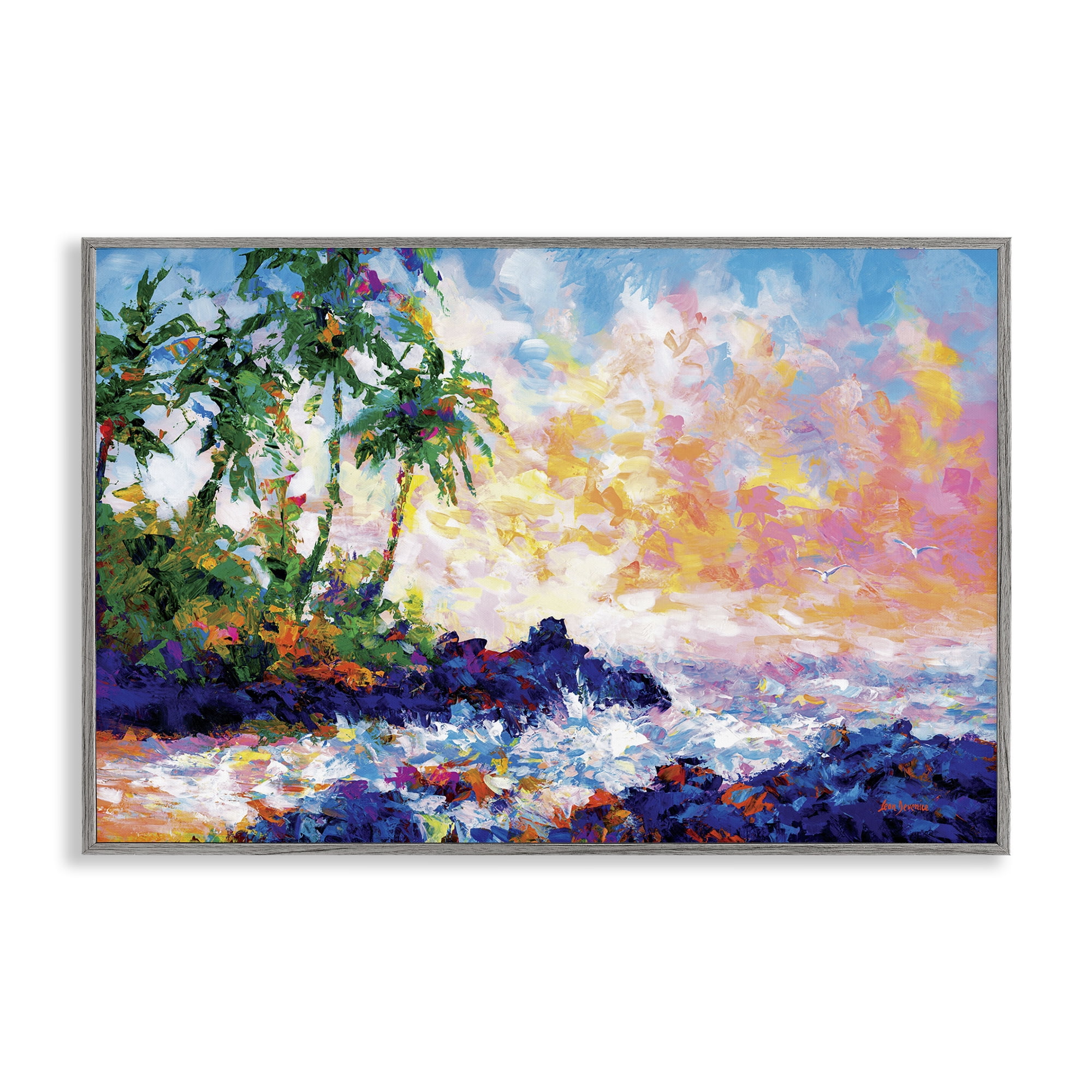 Stupell Industries Waves on Tropical Beach Landscape Painting Gray Framed Art Print Wall Art, 18 x 12