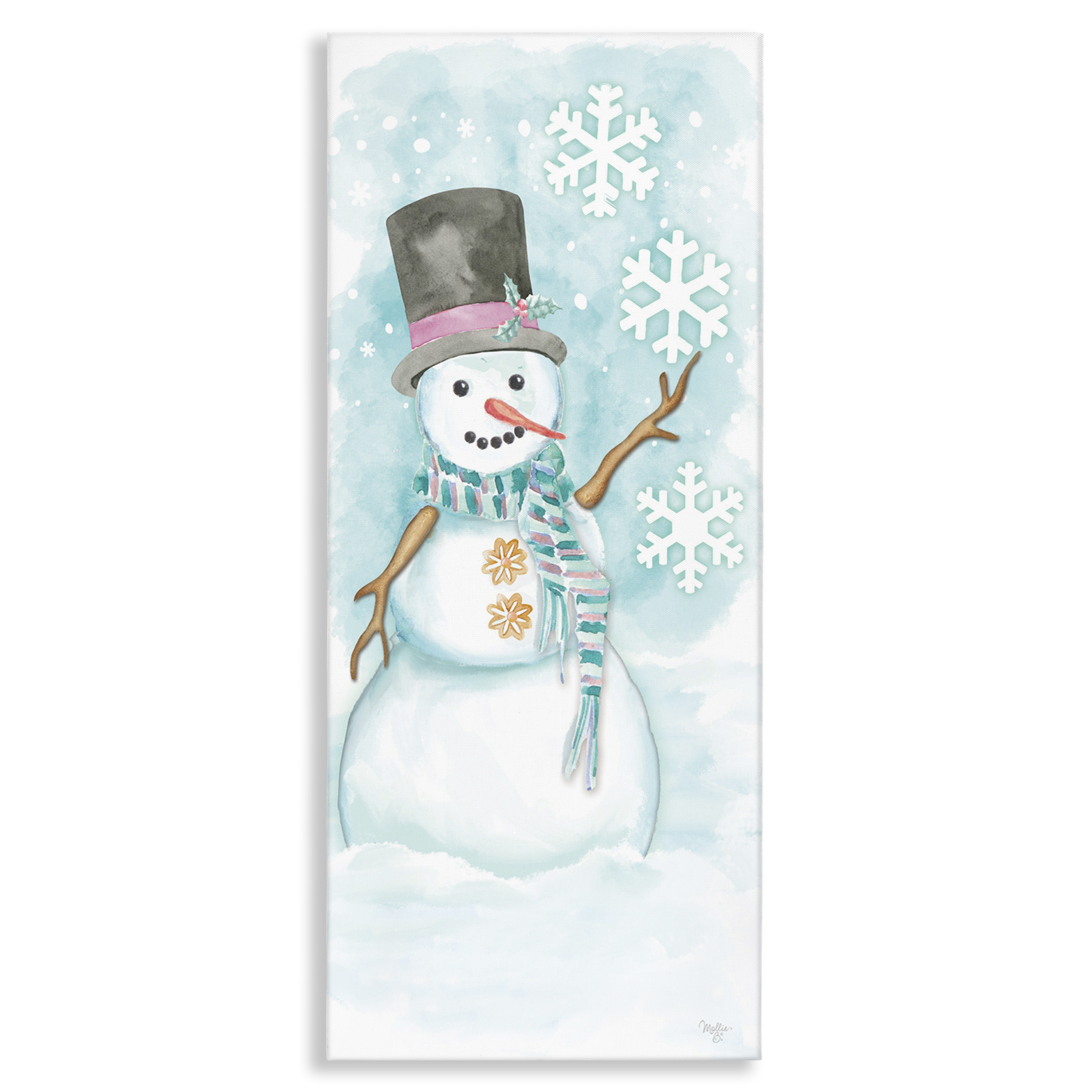 Stupell Industries Waving Snowman Greeting Holiday Painting Gallery Wrapped Canvas Art Print Wall Art, 13 x 30