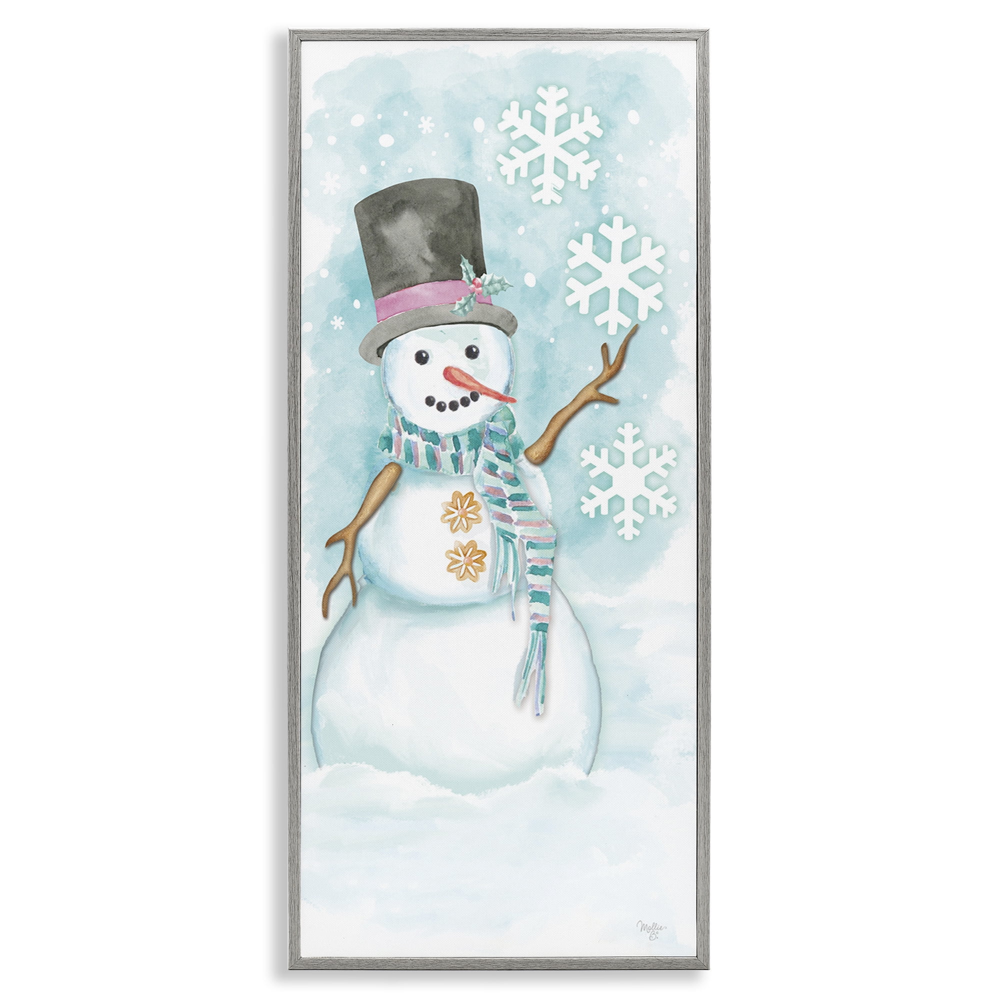 Stupell Industries Waving Snowman Greeting Holiday Painting Gray Framed Art Print Wall Art, 10 x 24