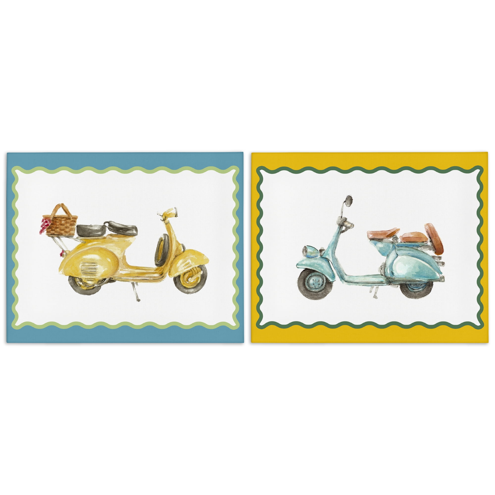 Stupell Industries Wavy Bordered Scooters 2 Piece Canvas Wall Art Set, design by Lanie Loreth