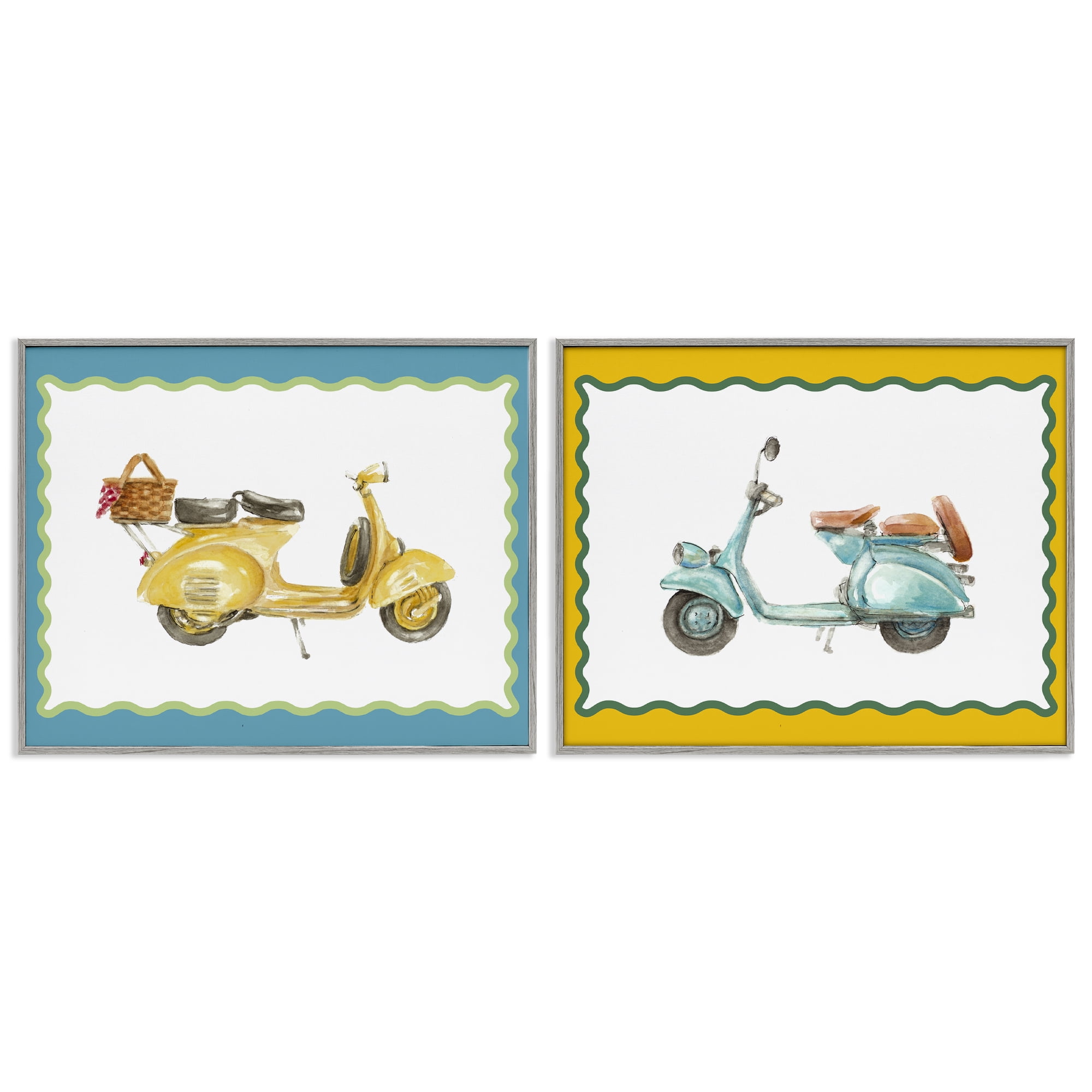 Stupell Industries Wavy Bordered Scooters 2 Piece Gray Framed Giclee Art Set, design by Lanie Loreth