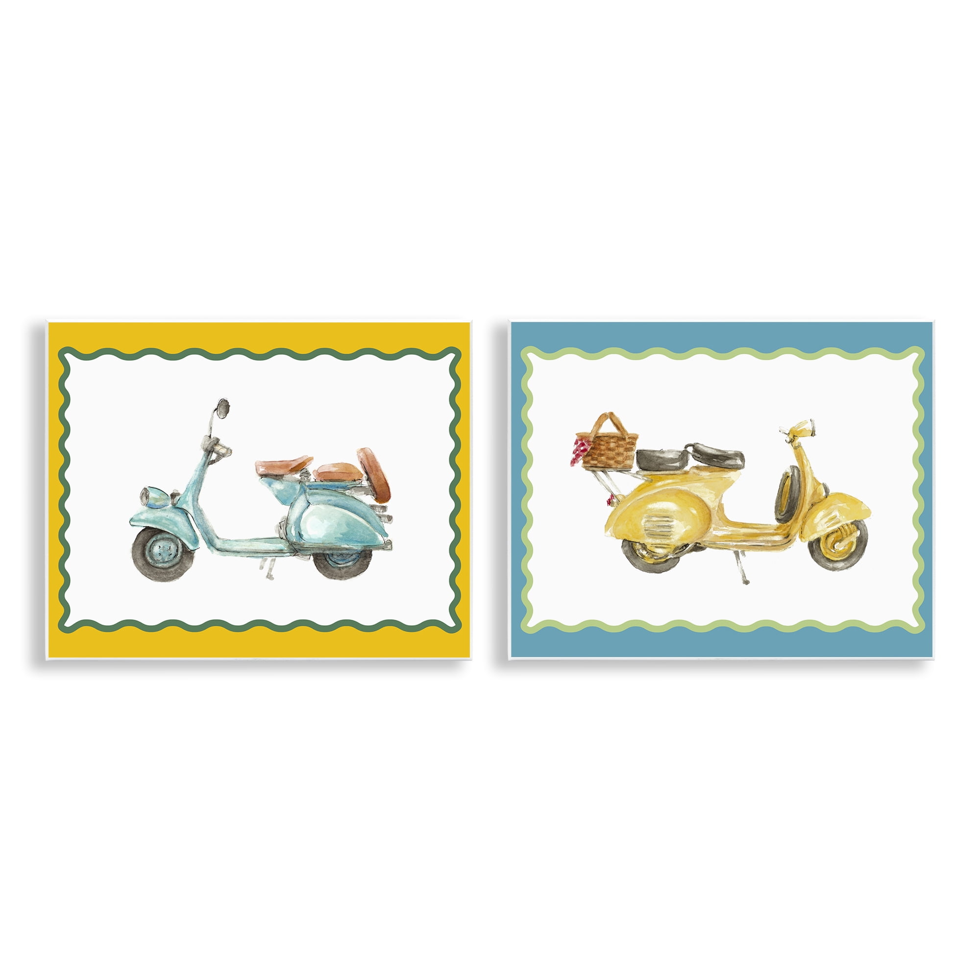 Stupell Industries Wavy Bordered Scooters 2 Piece Wall Plaque Art Set, design by Lanie Loreth