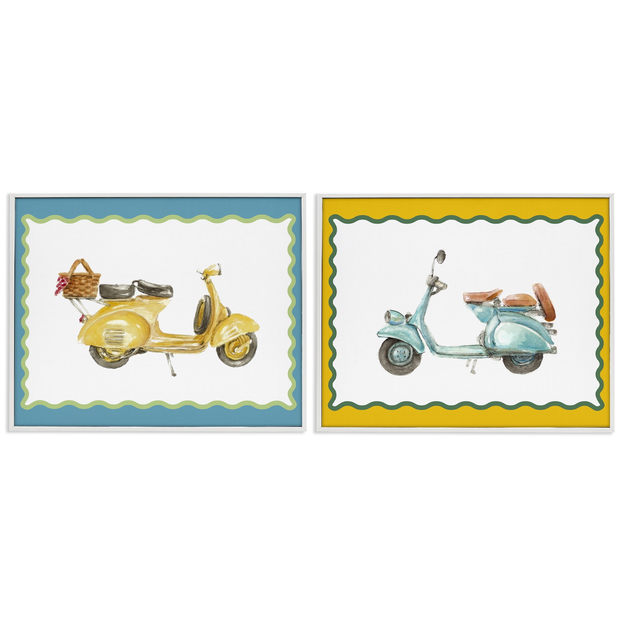 Stupell Industries Wavy Bordered Scooters 2 Piece White Framed Giclee Art Set, design by Lanie Loreth
