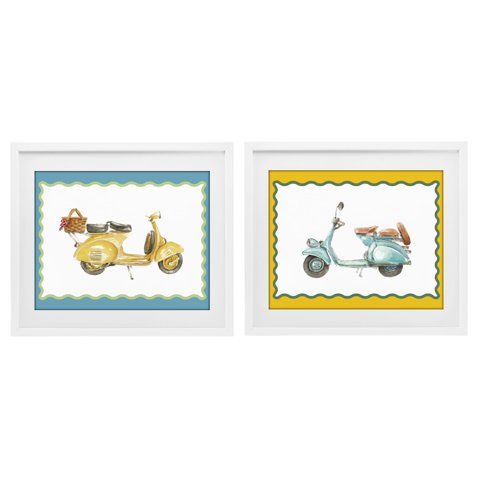 Stupell Industries Wavy Bordered Scooters 2 Piece White Framed Print Under Glass Set, design by Lanie Loreth