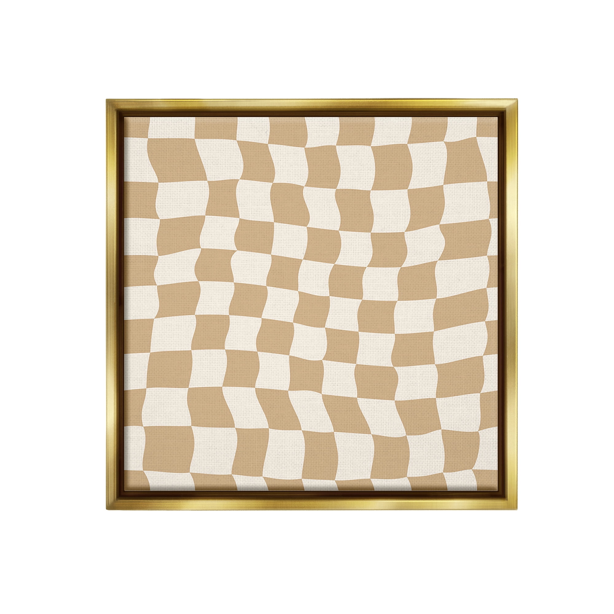 Stupell Industries Wavy Checkered Pattern Abstract Painting Gold Floater Framed Canvas Art Print Wall Art, 18 x 18