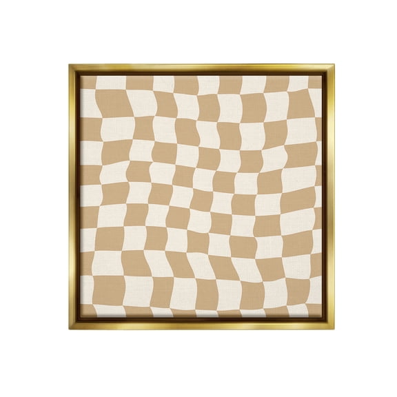 Stupell Industries Wavy Checkered Pattern Abstract Painting Gold Floater Framed Canvas Art Print Wall Art, 18 x 18