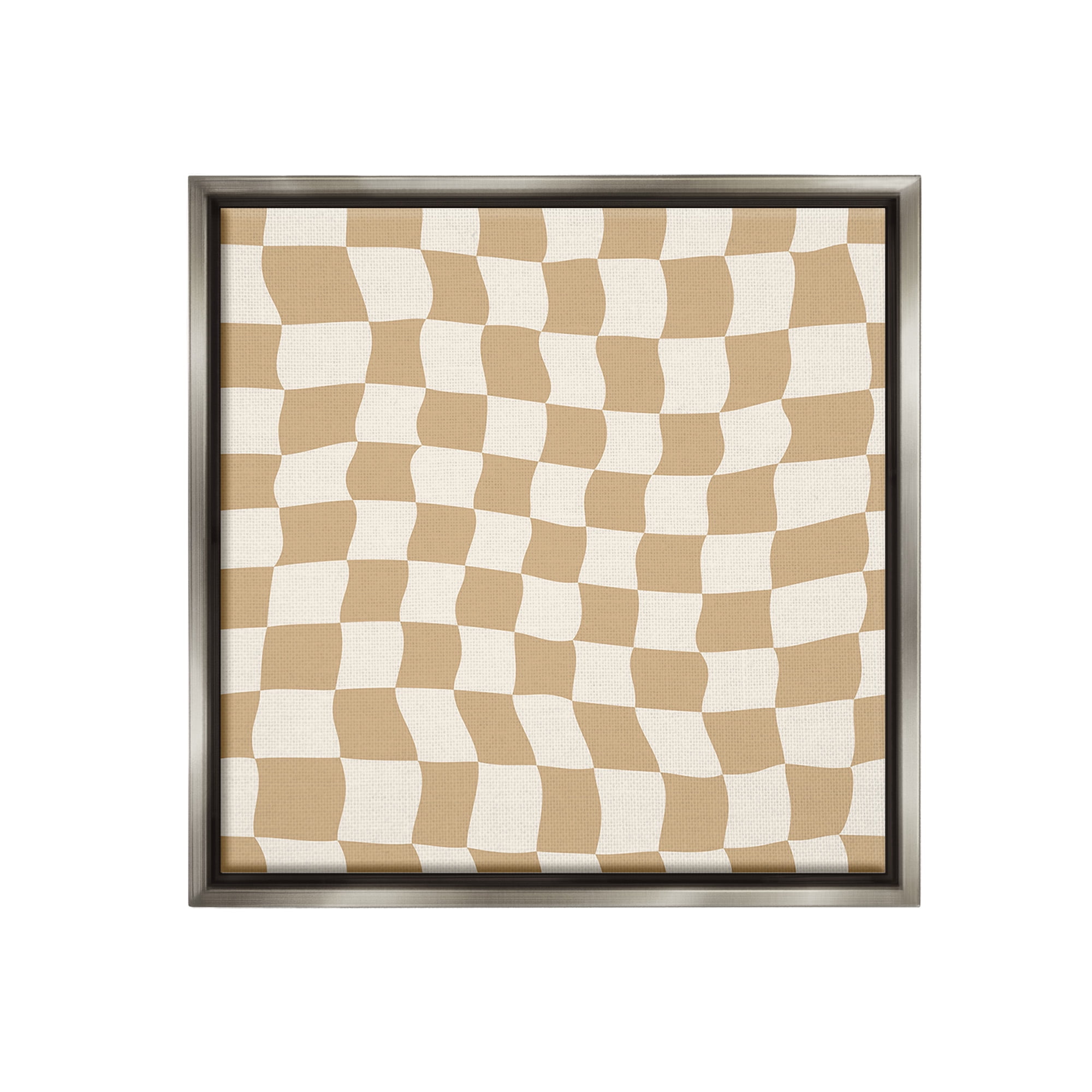 Stupell Industries Wavy Checkered Pattern Abstract Painting Gray Floater Framed Canvas Art Print Wall Art, 25 x 25