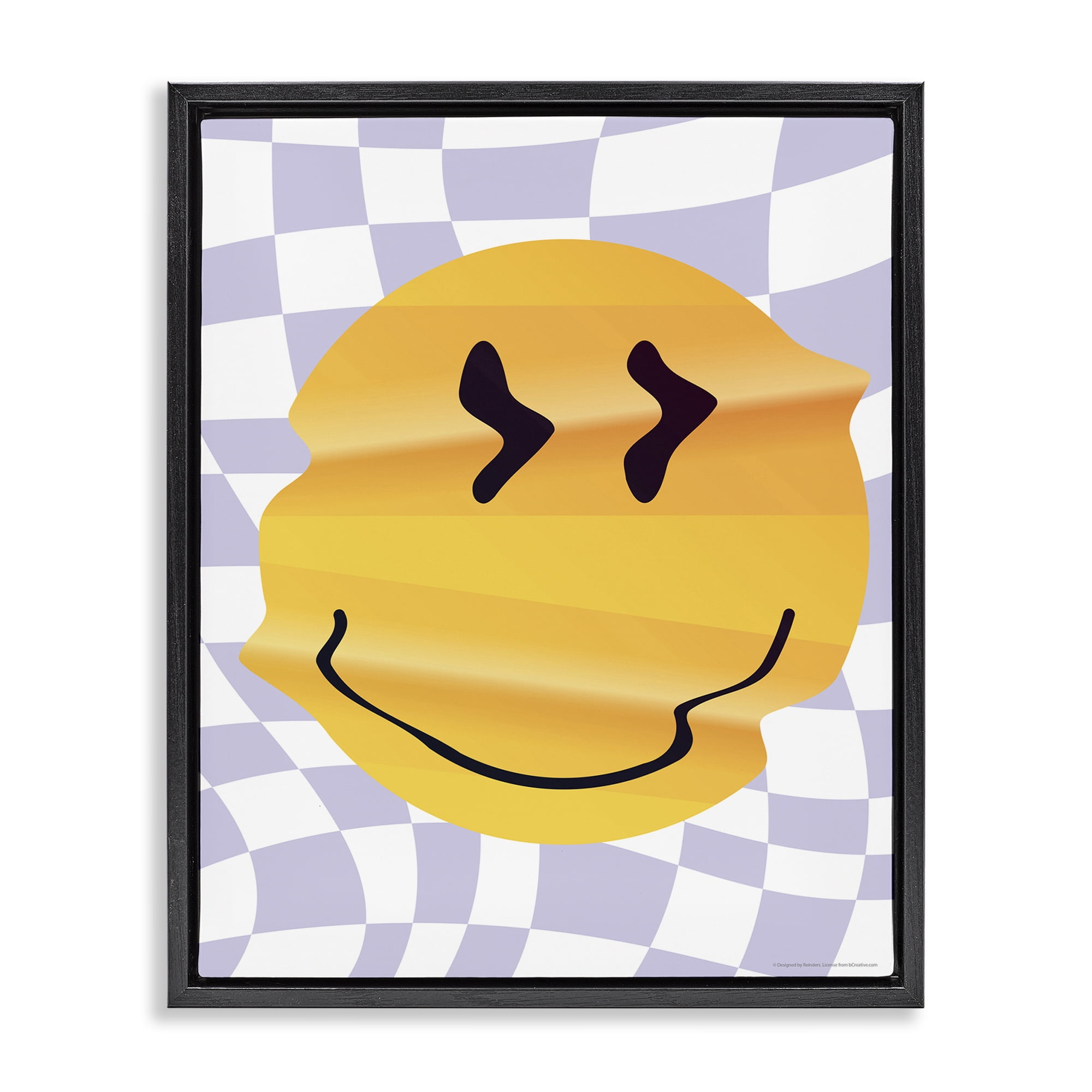 Stupell Industries Wavy Checkered Smile Abstract Painting Black Floater Framed Canvas Art Print Wall Art, 25 x 31