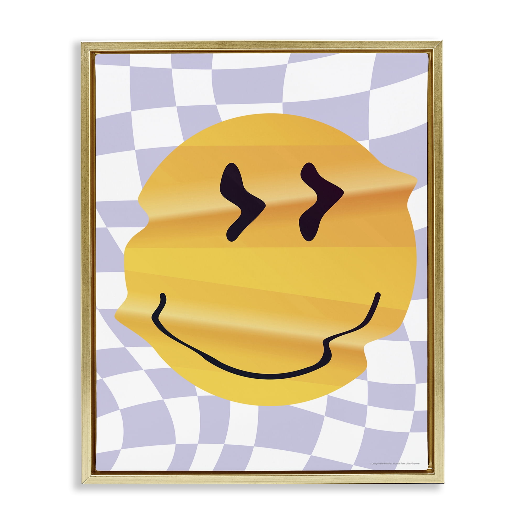 Stupell Industries Wavy Checkered Smile Abstract Painting Gold Floater Framed Canvas Art Print Wall Art, 25 x 31
