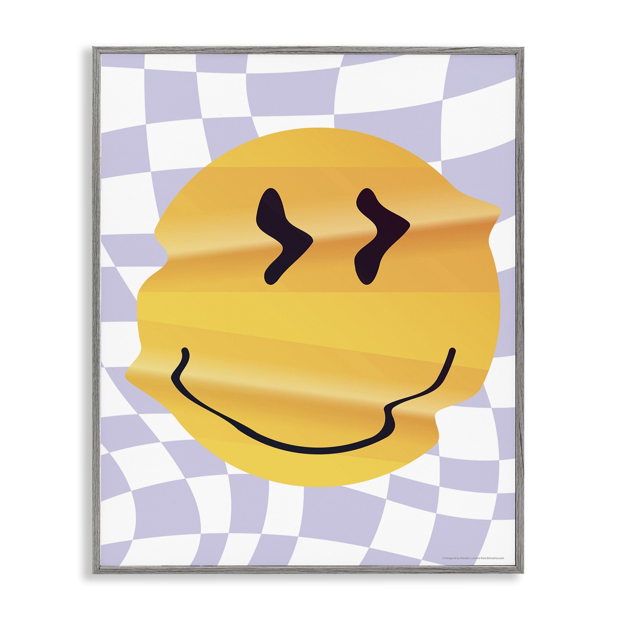 Stupell Industries Wavy Checkered Smile Abstract Painting Gray Framed Art Print Wall Art, 24 x 30