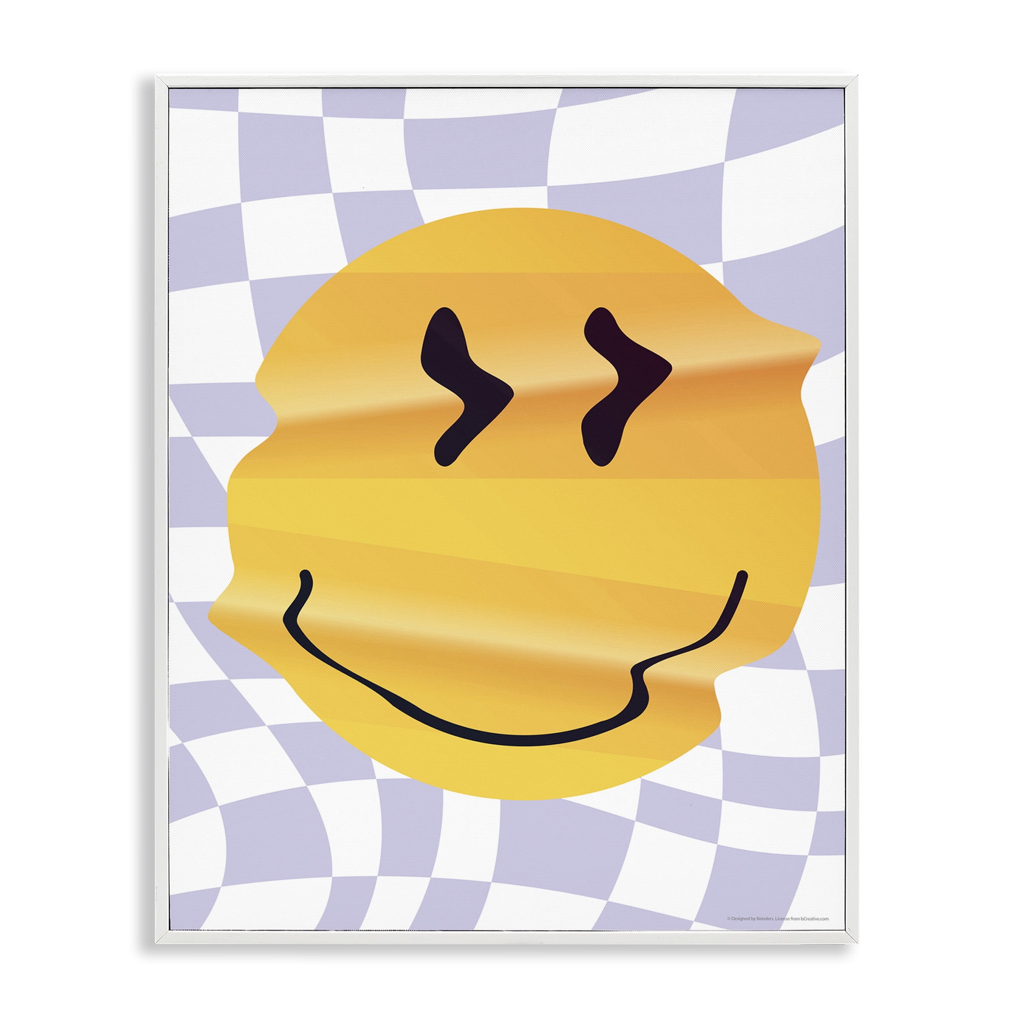Stupell Industries Wavy Checkered Smile Abstract Painting White Framed Art Print Wall Art, 24 x 30