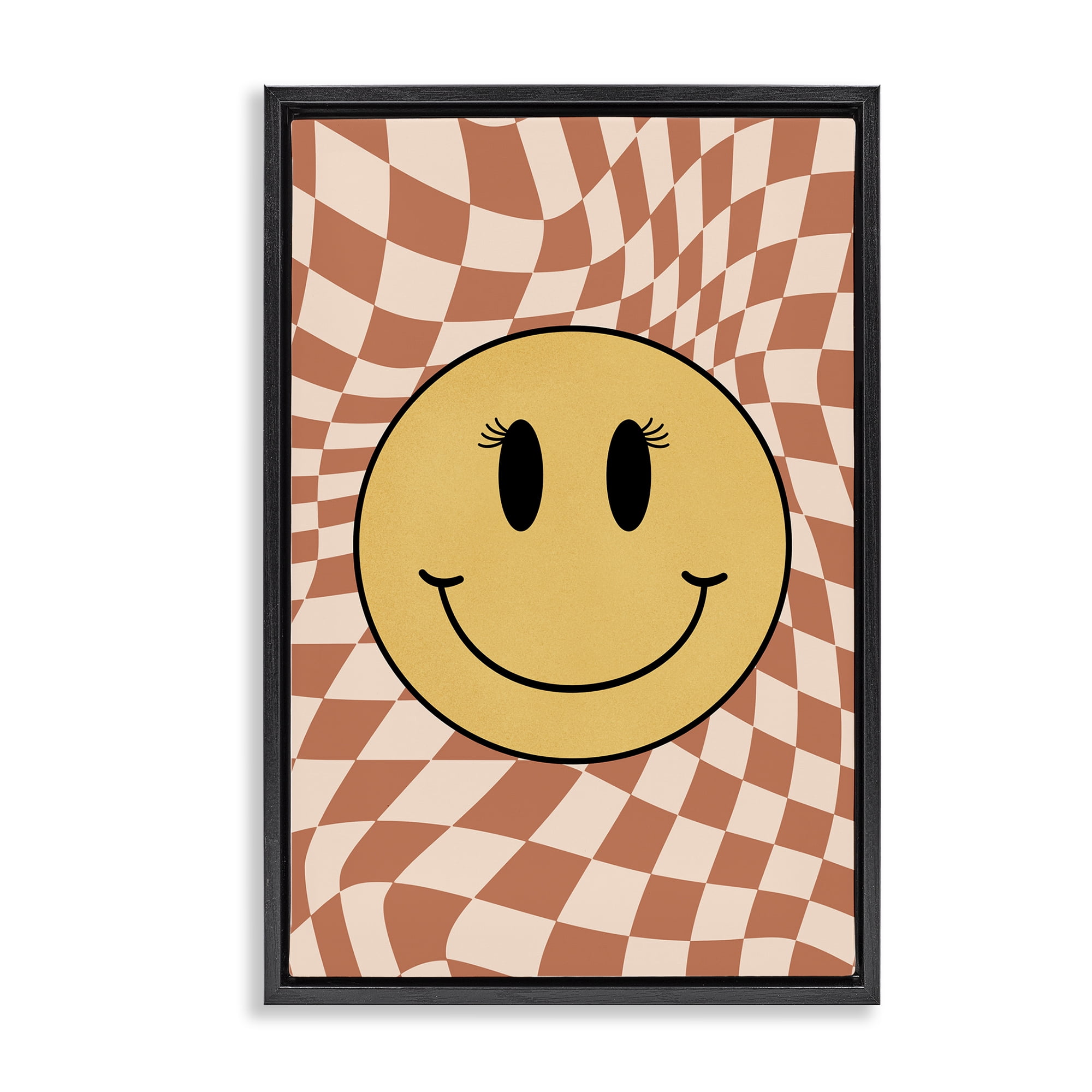 Stupell Industries Wavy Checkered Smiley Novelty Painting Black Floater Framed Art Print Wall Art, 21 x 31