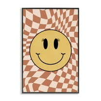 Stupell Industries Wavy Checkered Smiley Novelty Painting Black Framed Art Print Wall Art, 12 x 18