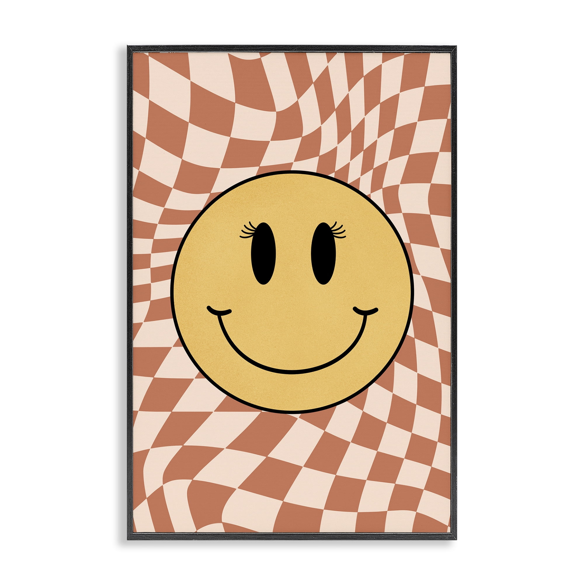 Stupell Industries Wavy Checkered Smiley Novelty Painting Black Framed Art Print Wall Art, 20 x 30