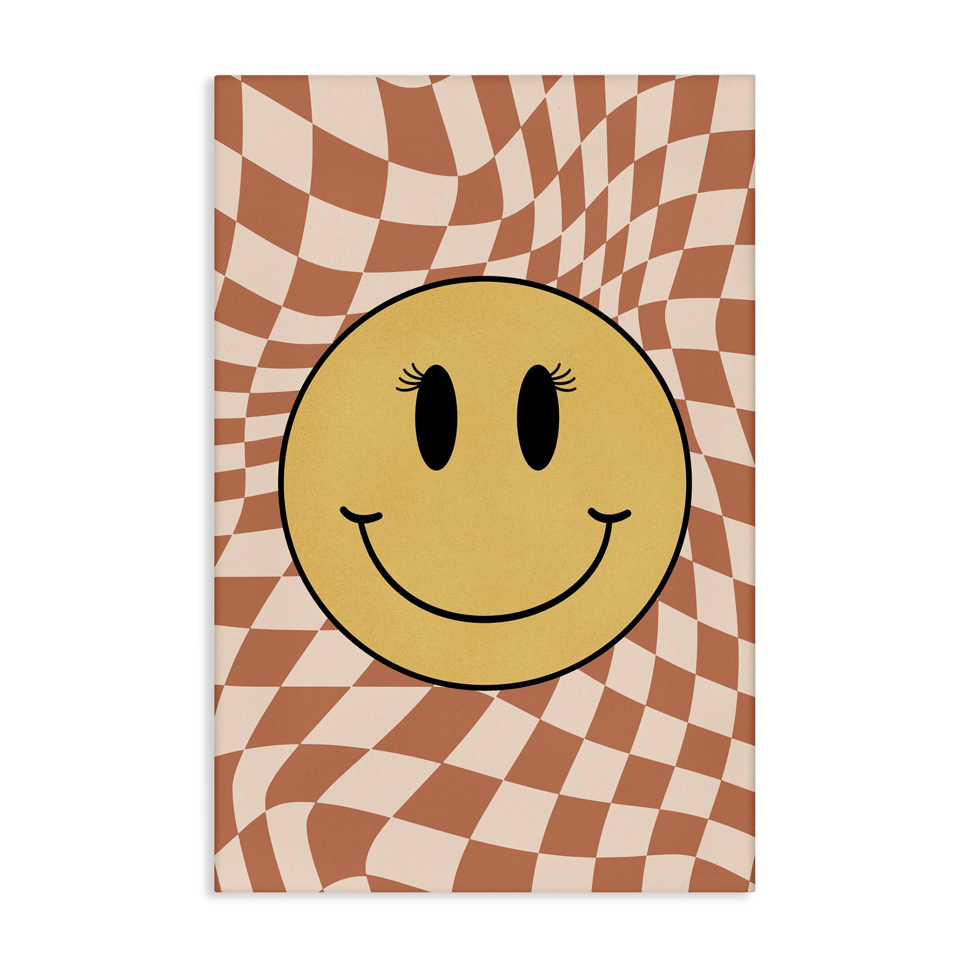 Stupell Industries Wavy Checkered Smiley Novelty Painting Gallery Wrapped Canvas Art Print Wall Art, 30 x 45