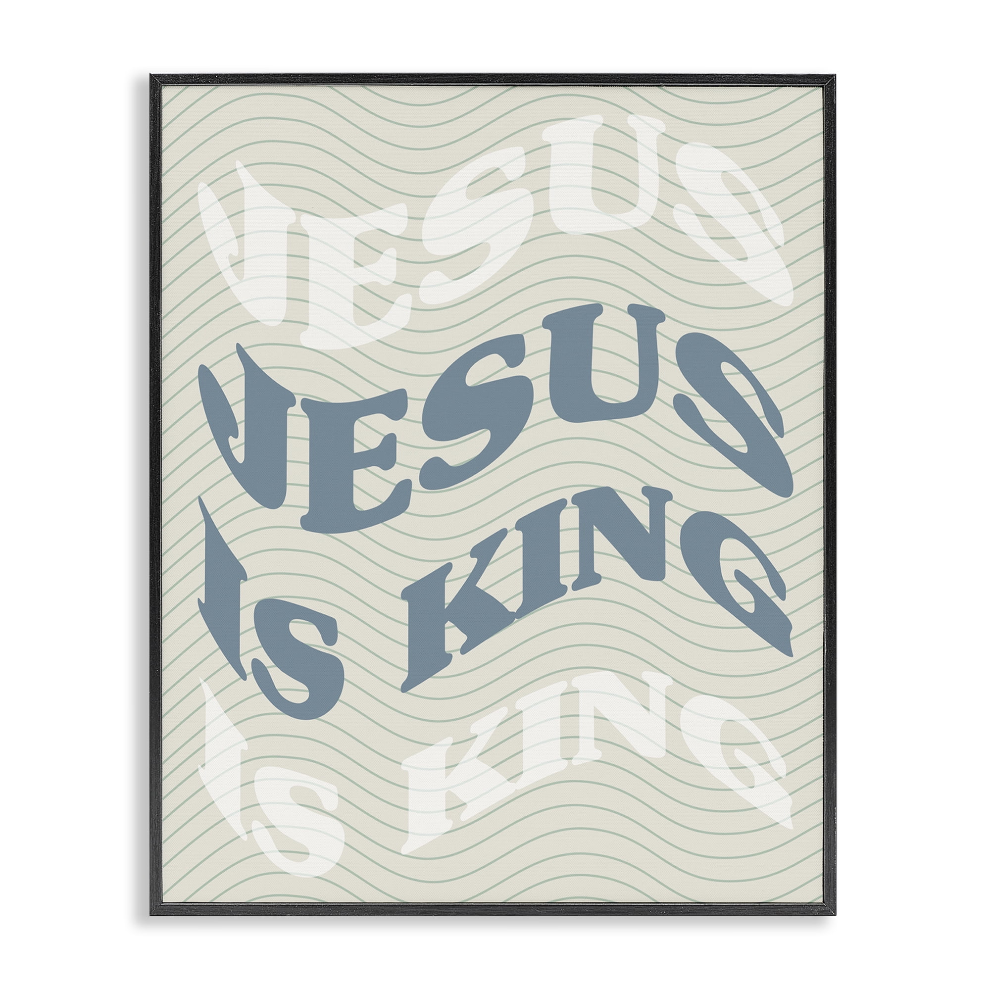 Stupell Industries Wavy Jesus Is King Religious & Spiritual Painting Black Framed Art Print Wall Art, 24 x 30