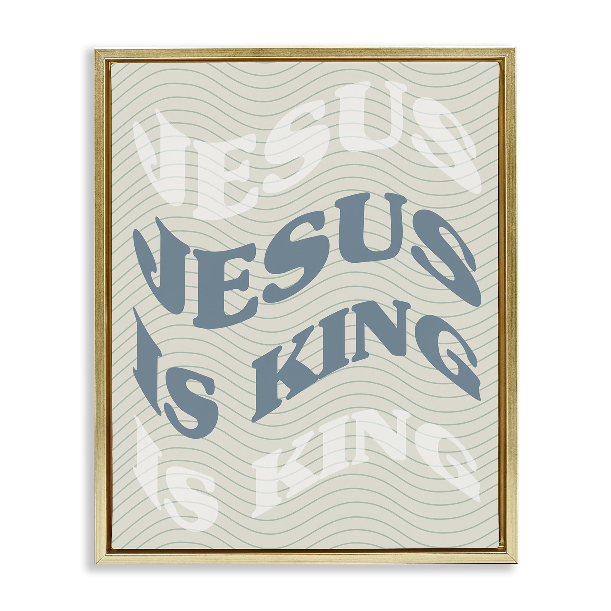 Stupell Industries Wavy Jesus Is King Religious & Spiritual Painting Gold Floater Framed Canvas Art Print Wall Art, 25 x 31