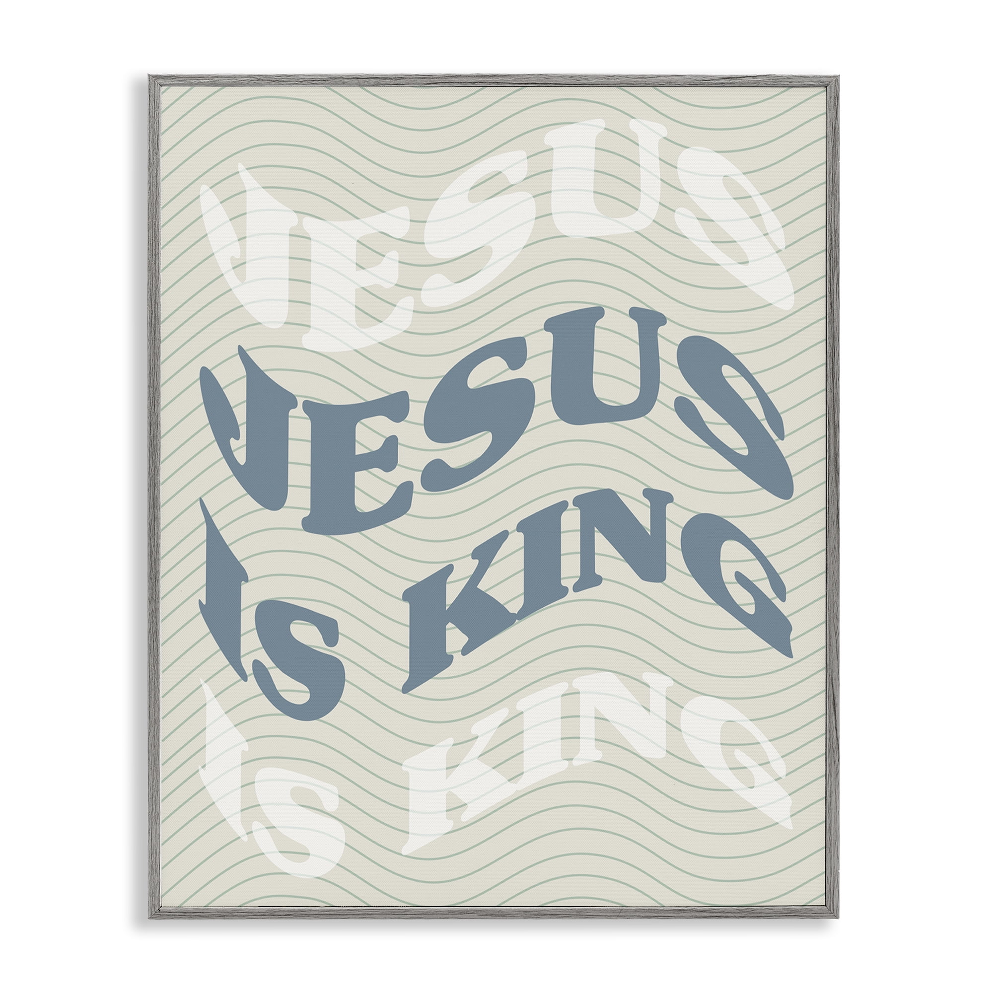 Stupell Industries Wavy Jesus Is King Religious & Spiritual Painting Gray Framed Art Print Wall Art, 24 x 30