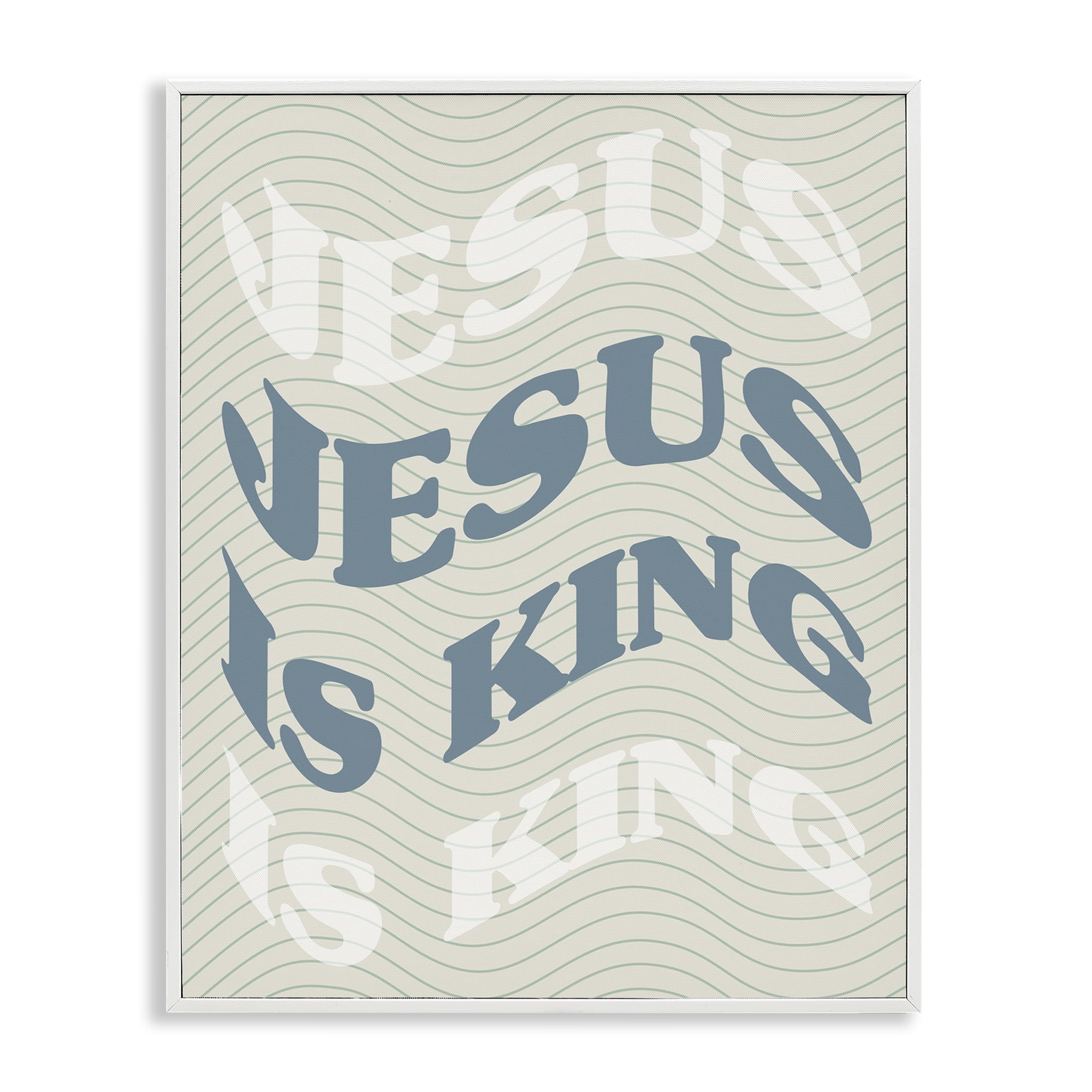 Stupell Industries Wavy Jesus Is King Religious & Spiritual Painting White Framed Art Print Wall Art, 16 x 20