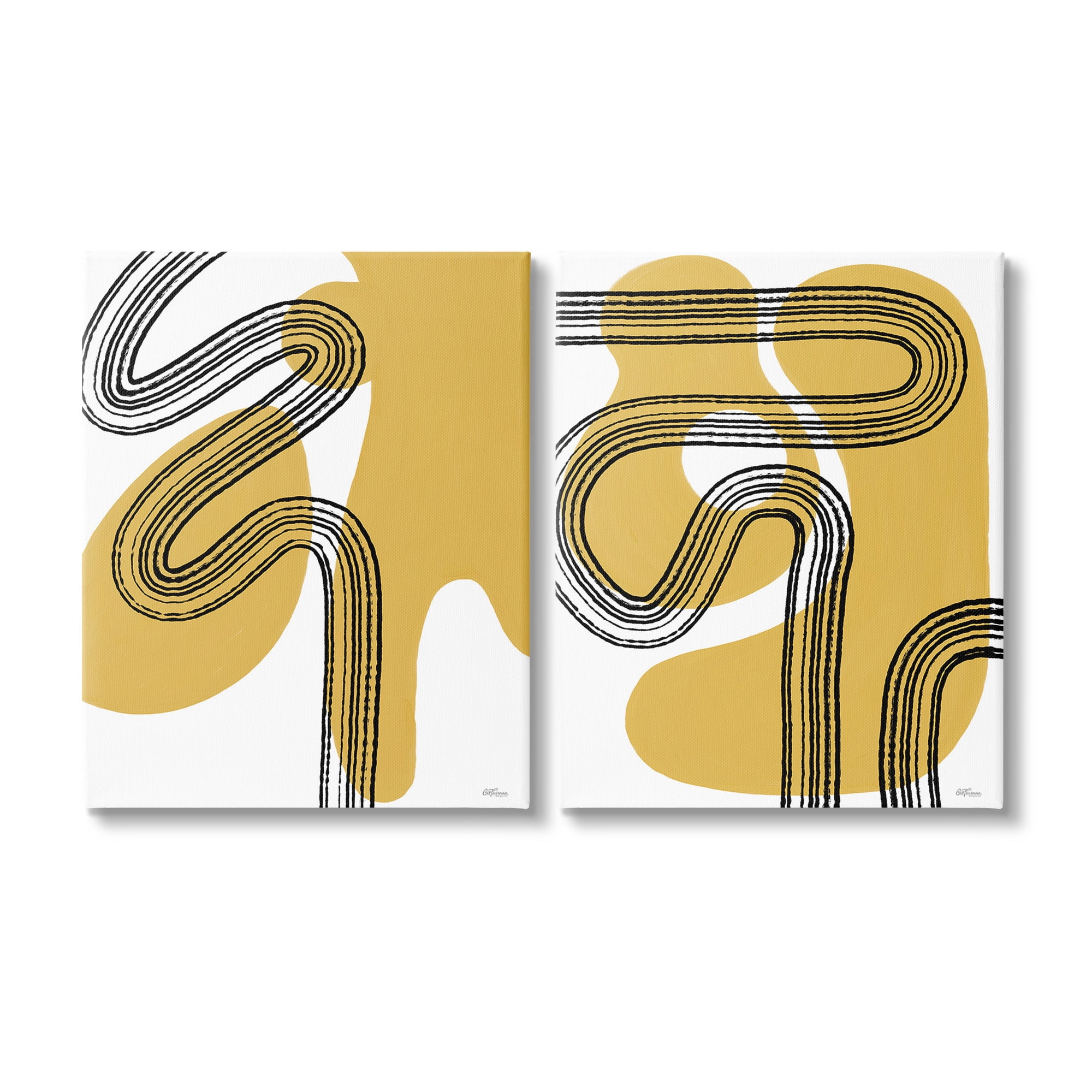Stupell Industries Wavy Lines Over Shapes Abstract Painting Gallery Wrapped Canvas Art Print Wall Art, 16 x 20, Set of 2