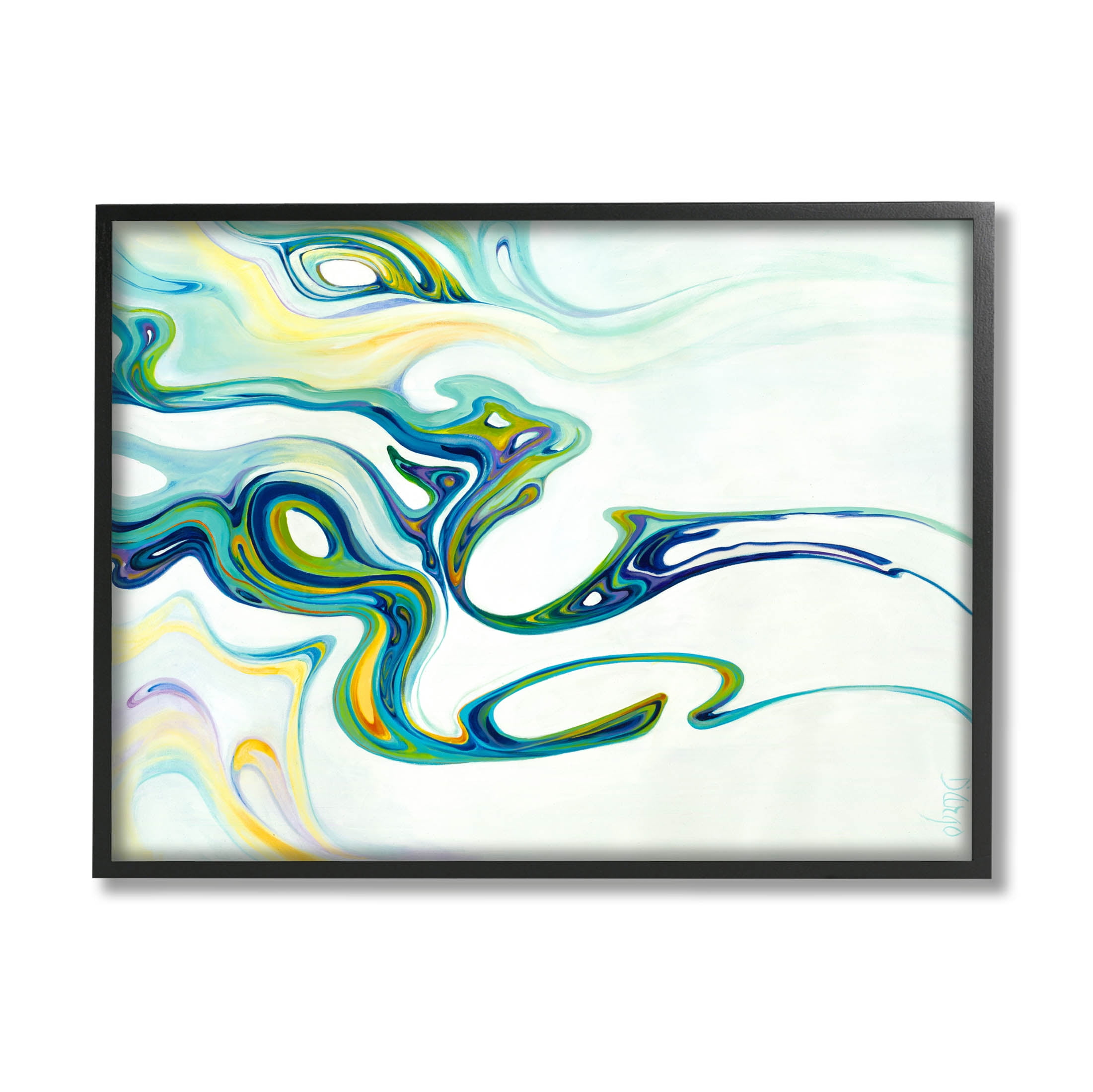 Stupell Industries Wavy Modern Green Forms Graphic Art Black Framed Art Print Wall Art, Design by Dina D'Argo