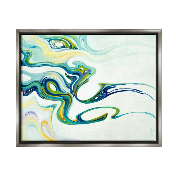 Stupell Industries Wavy Modern Green Forms Graphic Art Luster Gray Floating Framed Canvas Print Wall Art, Design by Dina D'Argo