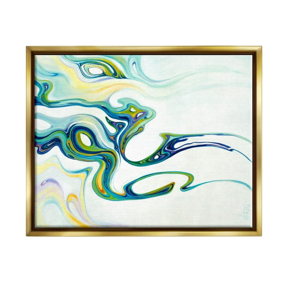Stupell Industries Wavy Modern Green Forms Graphic Art Metallic Gold Floating Framed Canvas Print Wall Art, Design by Dina D'Argo