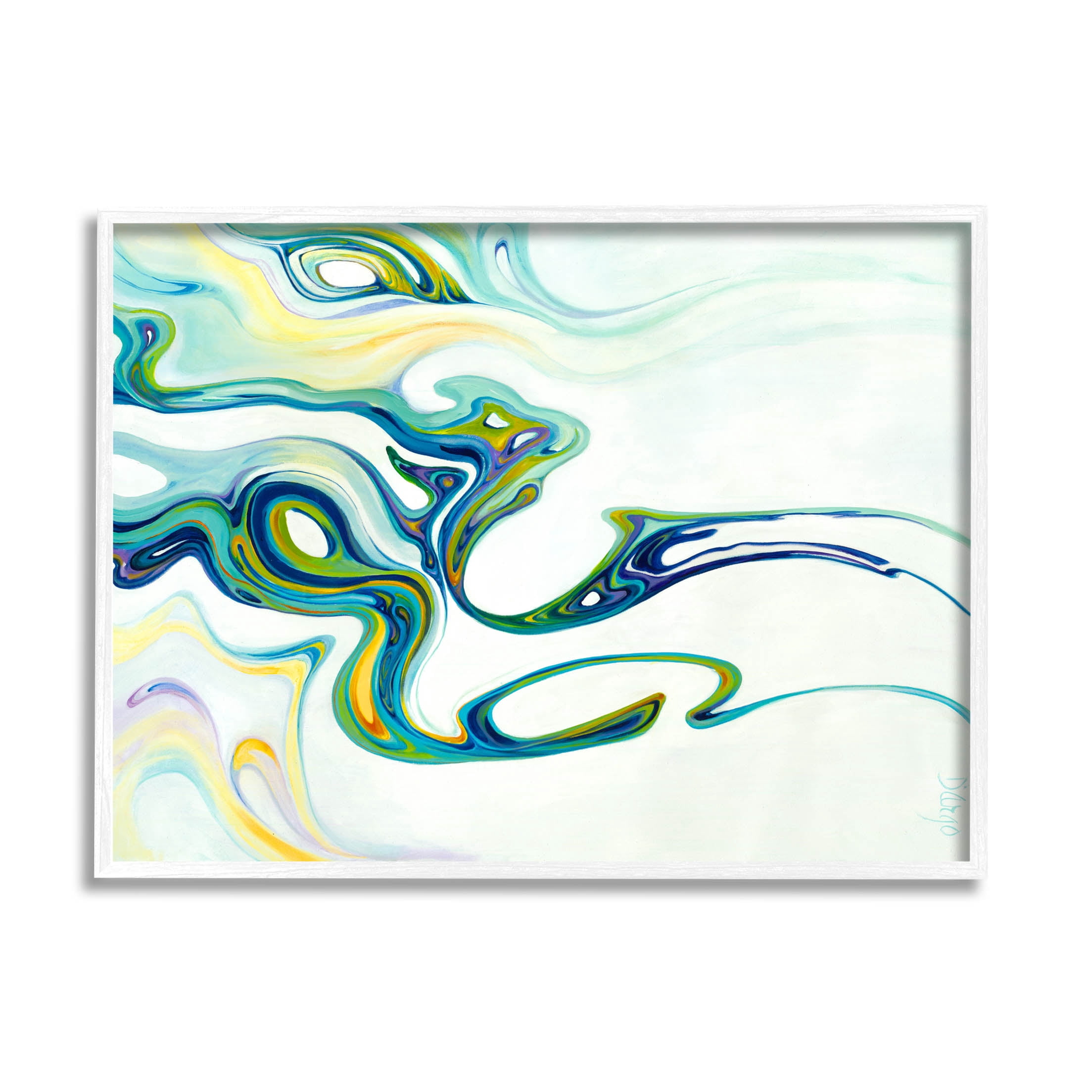 Stupell Industries Wavy Modern Green Forms Graphic Art White Framed Art Print Wall Art, Design by Dina D'Argo