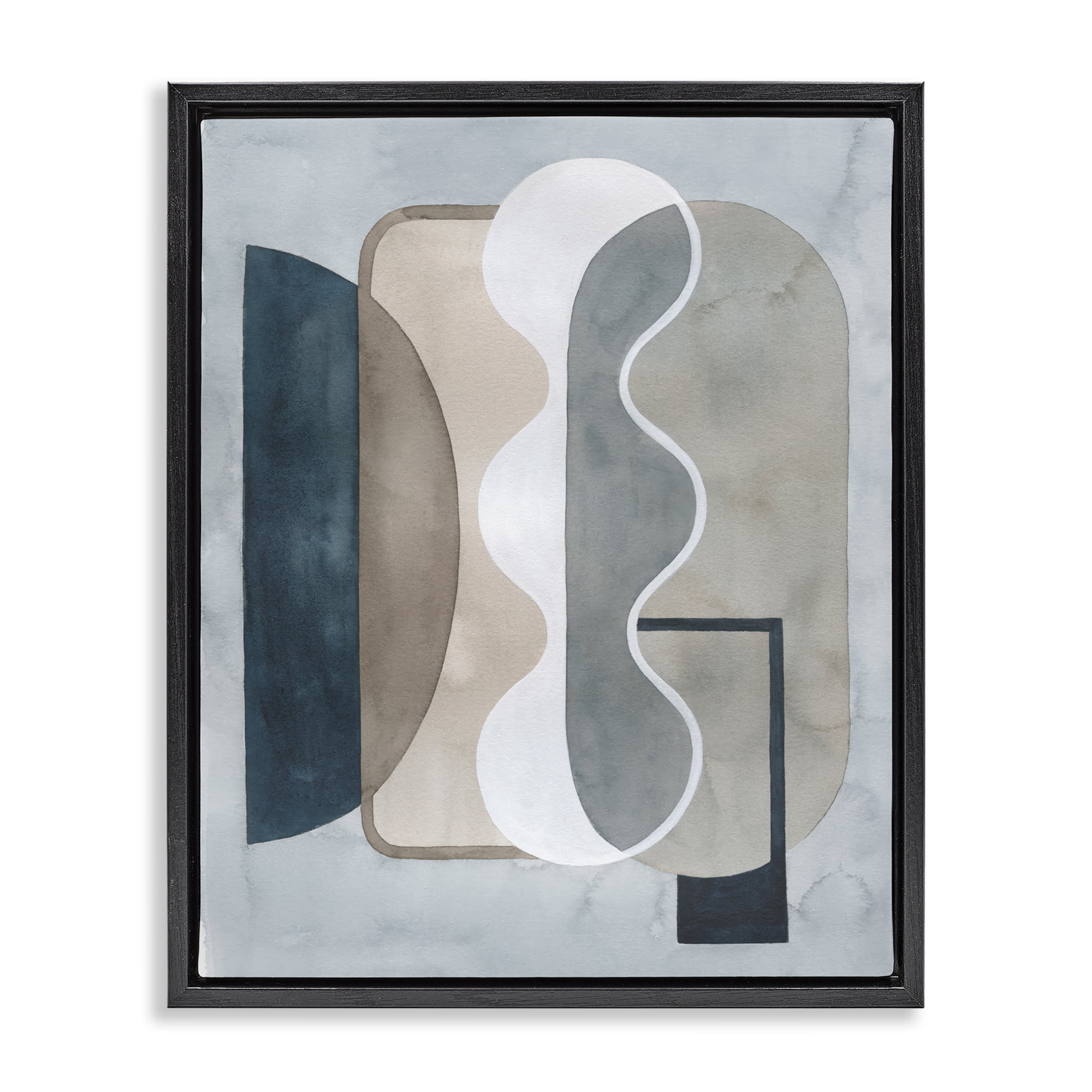 Stupell Industries Wavy Opaque Shapes Abstract Painting Black Floater Framed Canvas Art Print Wall Art, 25 x 31