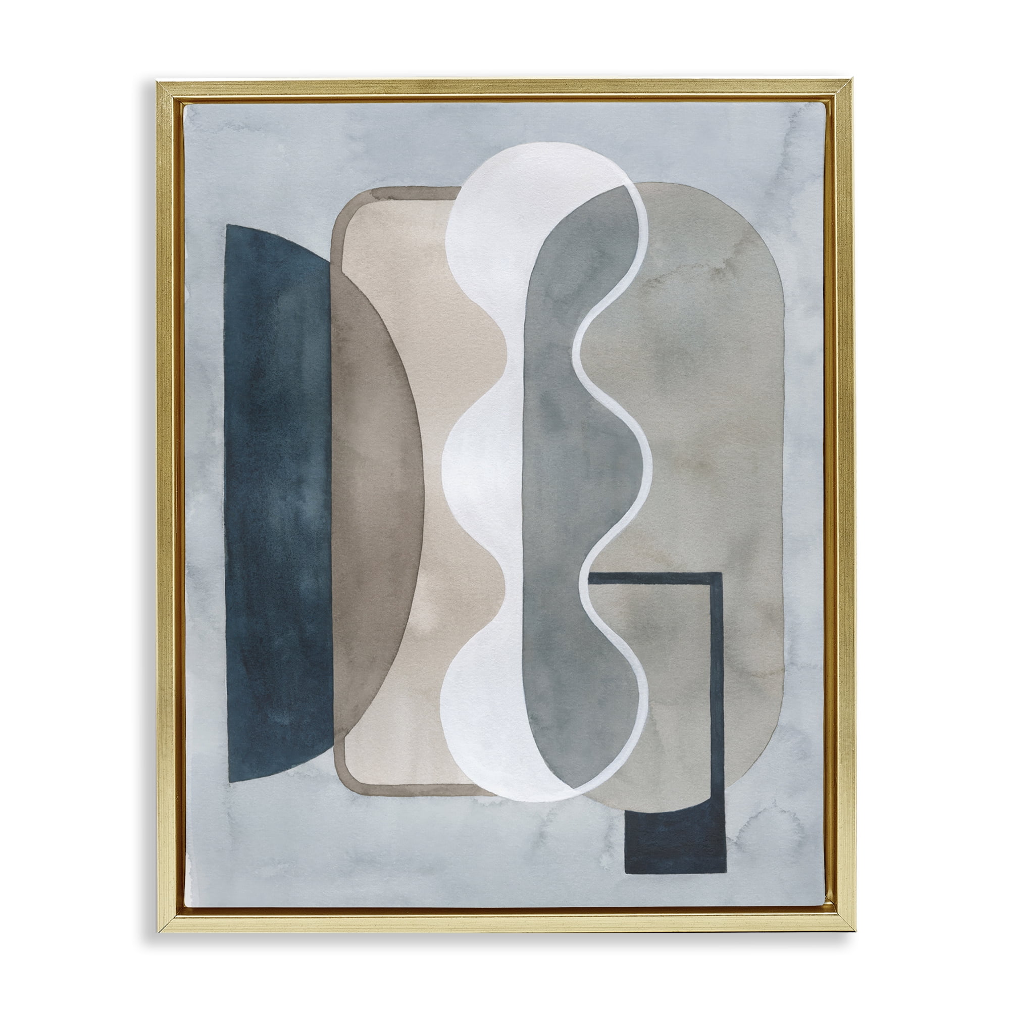 Stupell Industries Wavy Opaque Shapes Abstract Painting Gold Floater Framed Canvas Art Print Wall Art, 25 x 31