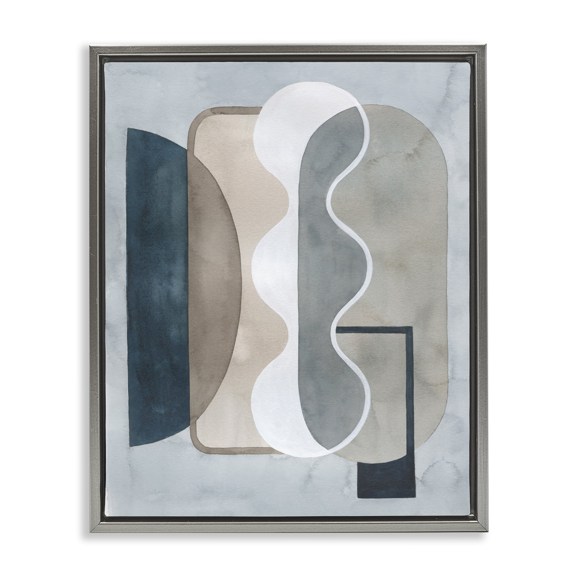 Stupell Industries Wavy Opaque Shapes Abstract Painting Gray Floater Framed Canvas Art Print Wall Art, 17 x 21