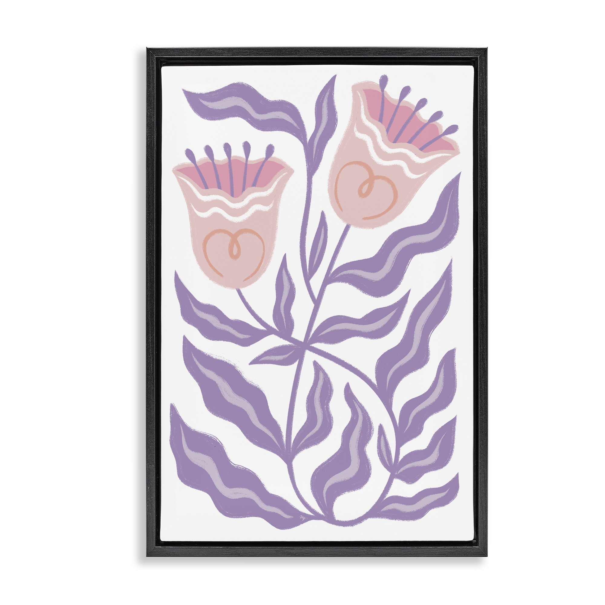 Stupell Industries Wavy Purple Blooms Plants & Flowers Painting Black Floater Framed Canvas Art Print Wall Art, 21 x 31
