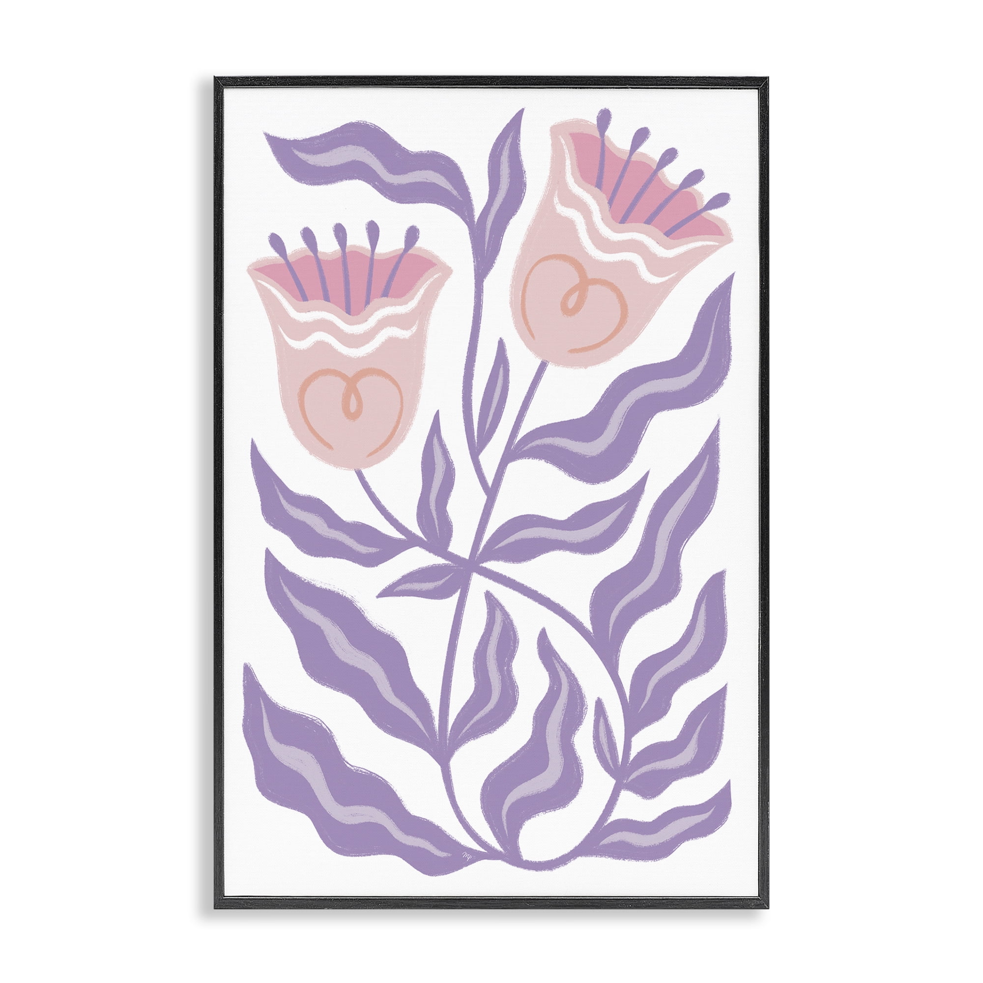 Stupell Industries Wavy Purple Blooms Plants & Flowers Painting Black Framed Art Print Wall Art, 12 x 18
