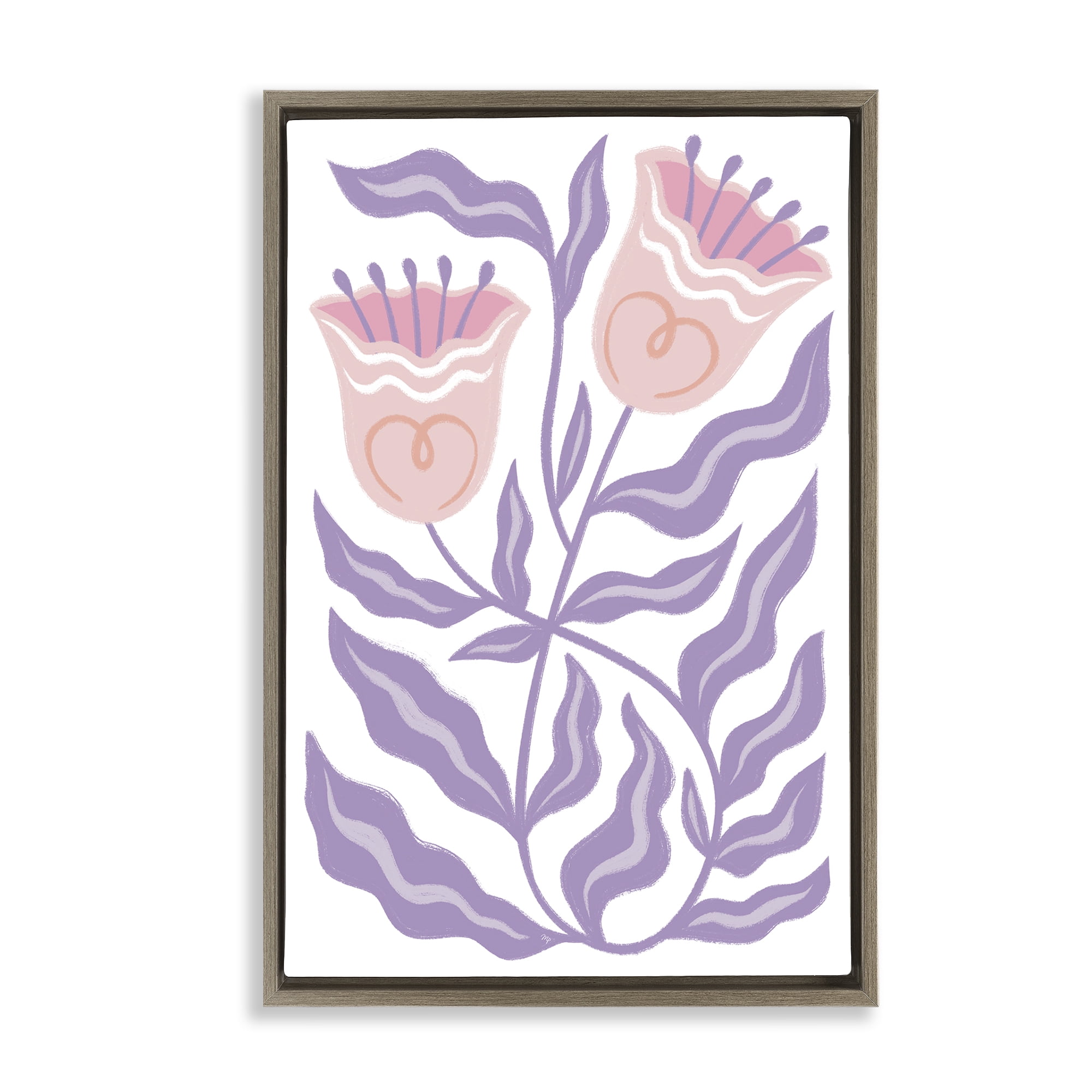 Stupell Industries Wavy Purple Blooms Plants & Flowers Painting Brown Floater Framed Canvas Art Print Wall Art, 21 x 31