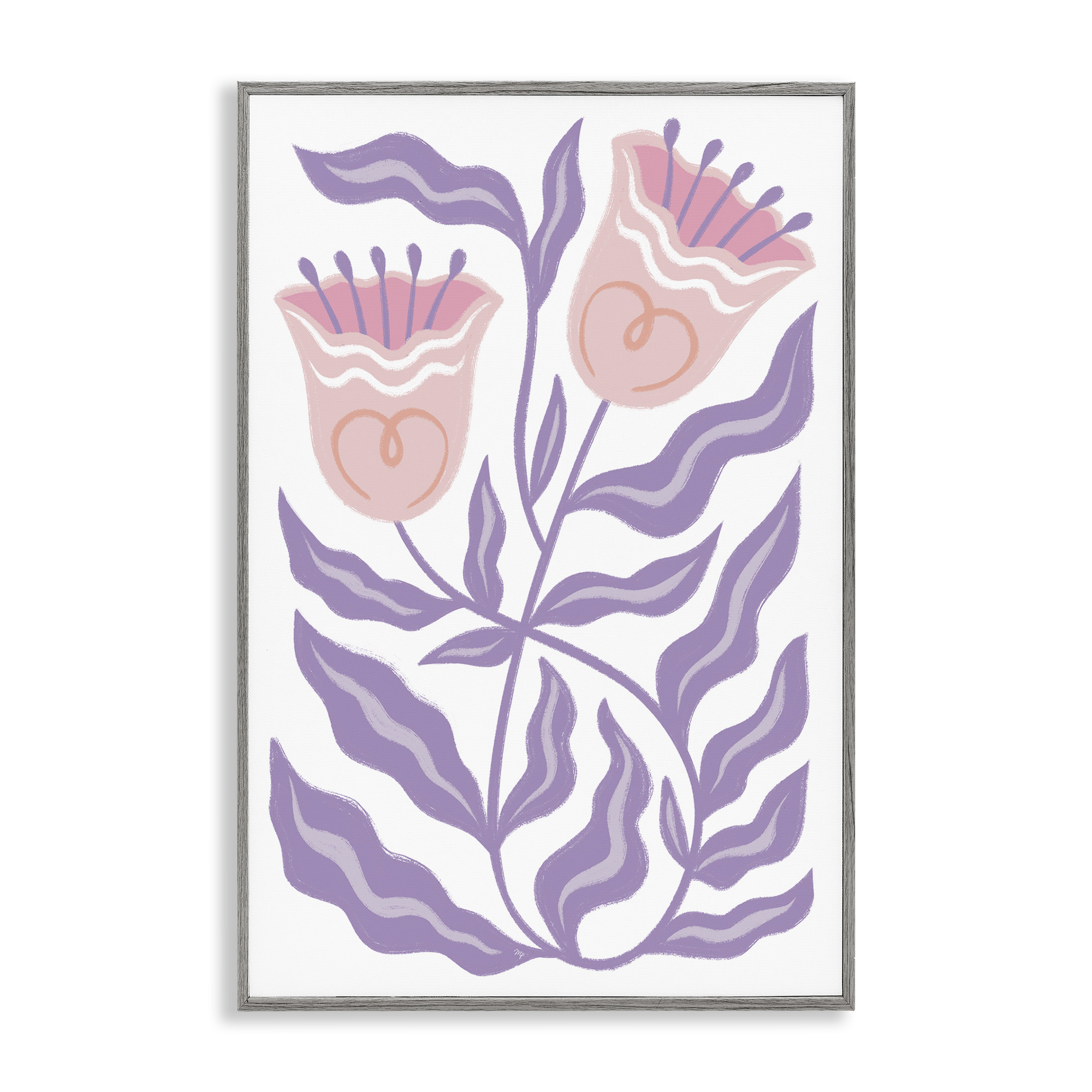 Stupell Industries Wavy Purple Blooms Plants & Flowers Painting Gray Framed Art Print Wall Art, 12 x 18