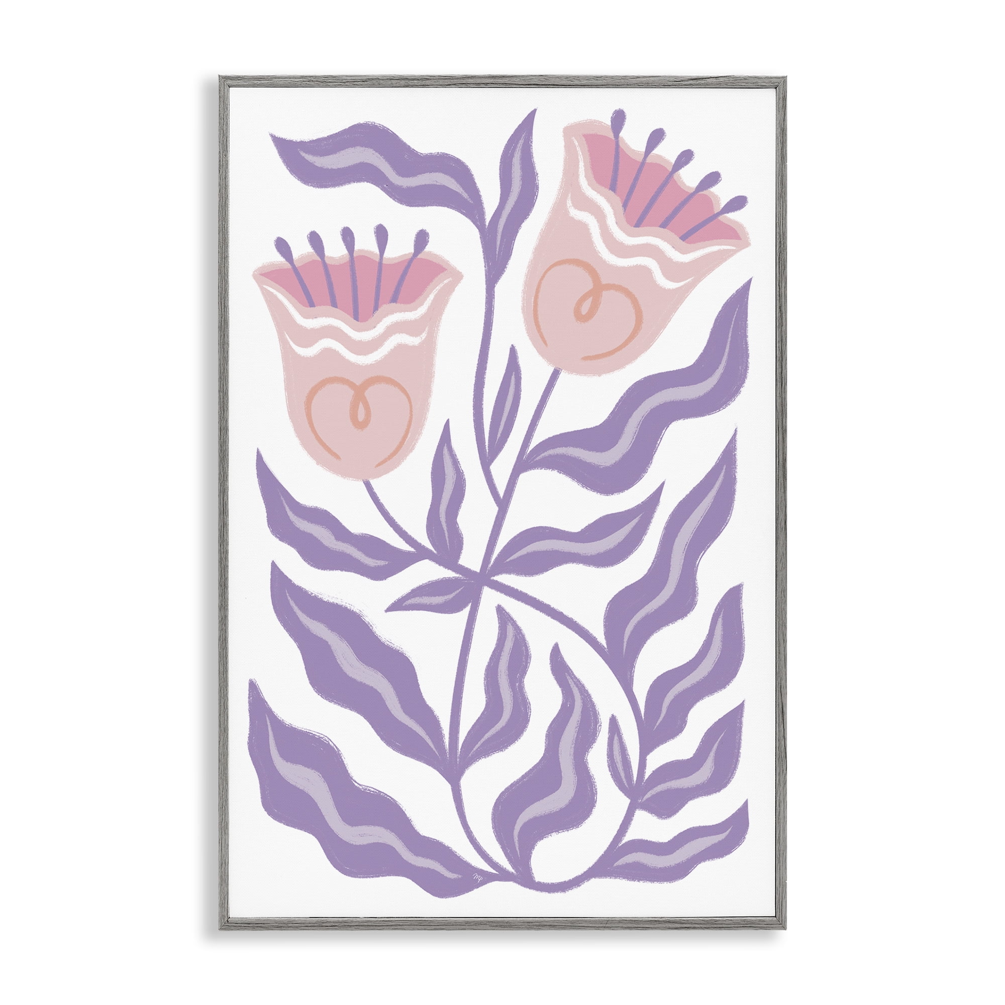 Stupell Industries Wavy Purple Blooms Plants & Flowers Painting Gray Framed Art Print Wall Art, 16 x 24
