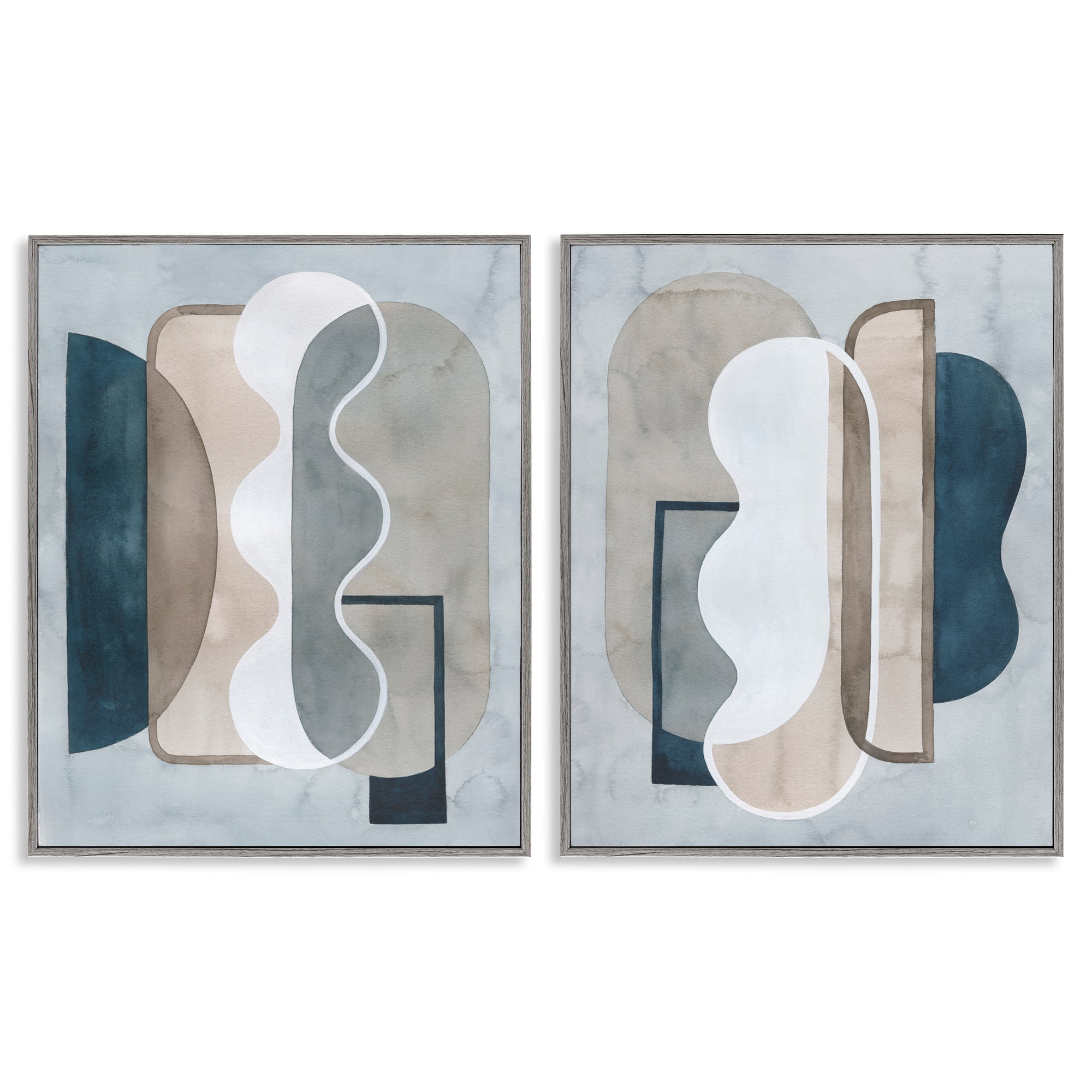 Stupell Industries Wavy Retro Contemporary Abstract Painting Gray Framed Art Print Wall Art, 16 x 20, Set of 2