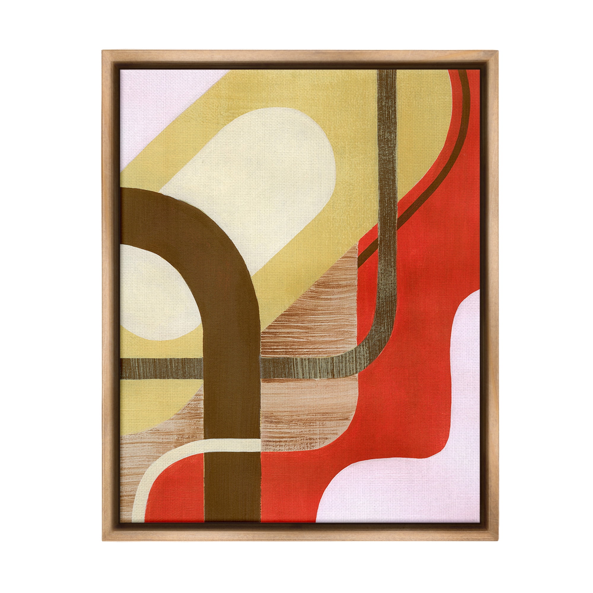 Stupell Industries Wavy Retro Shapes Abstract Painting Brown Floater Framed Canvas Art Print Wall Art, 25 x 31