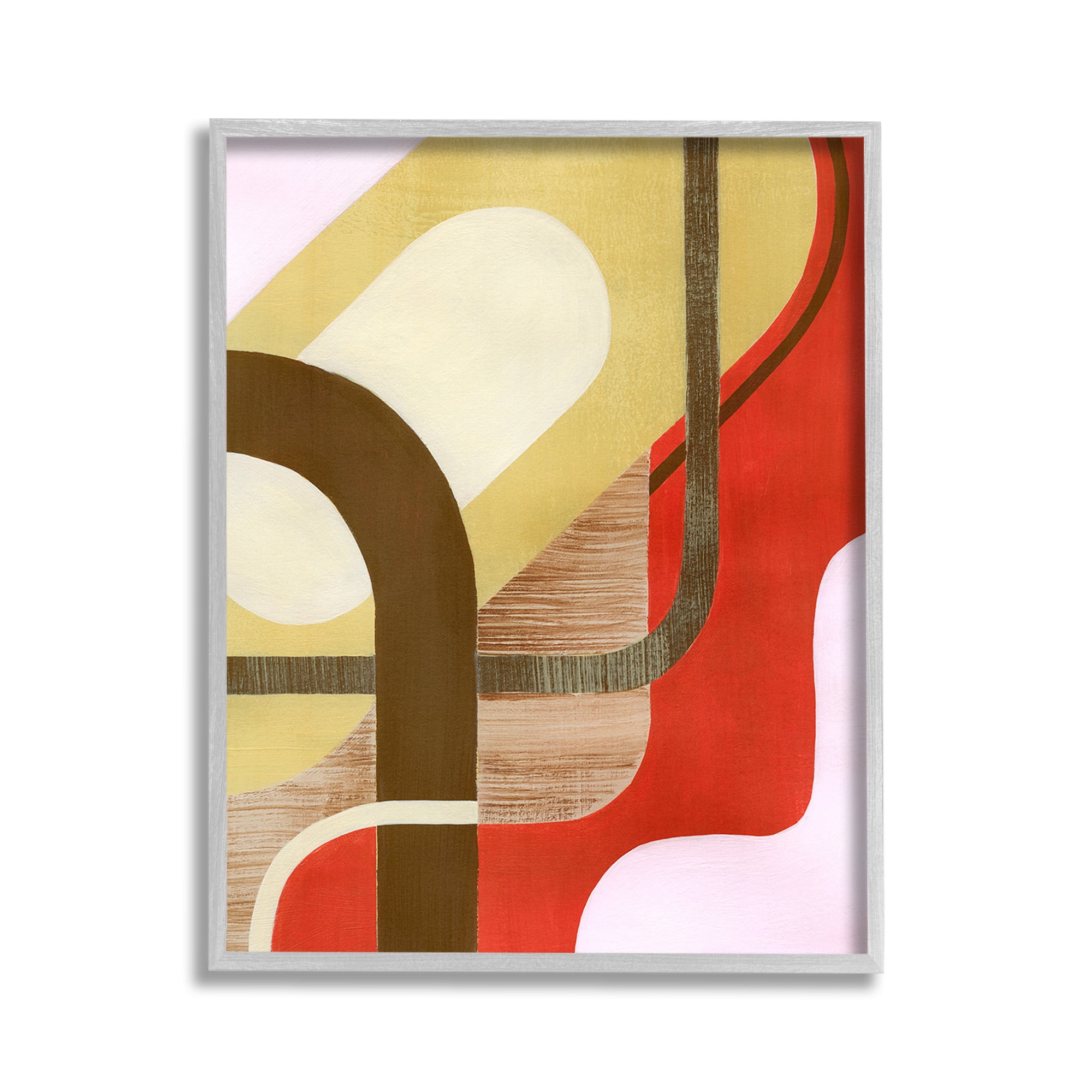 Stupell Industries Wavy Retro Shapes Abstract Painting Gray Framed Art Print Wall Art, 11 x 14