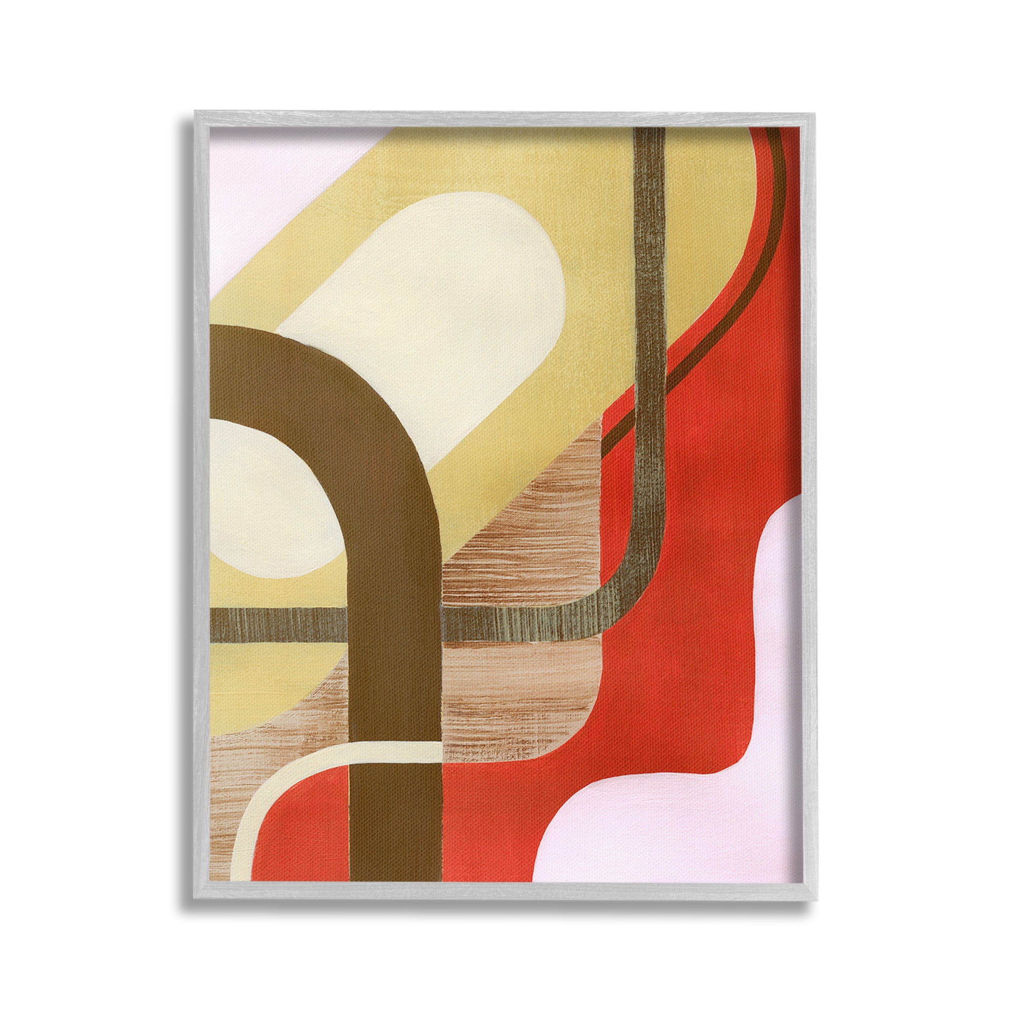 Stupell Industries Wavy Retro Shapes Abstract Painting Gray Framed Art Print Wall Art, 24 x 30