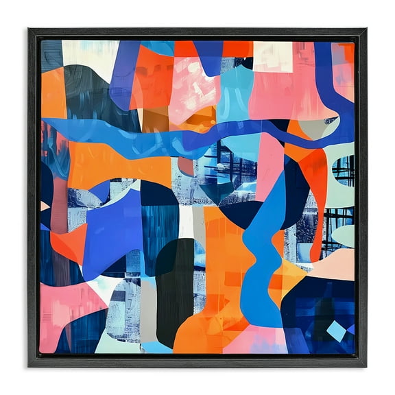 Stupell Industries Wavy Woven Shapes Collage Abstract Painting Black Floater Framed Canvas Art Print Wall Art, 18 x 18