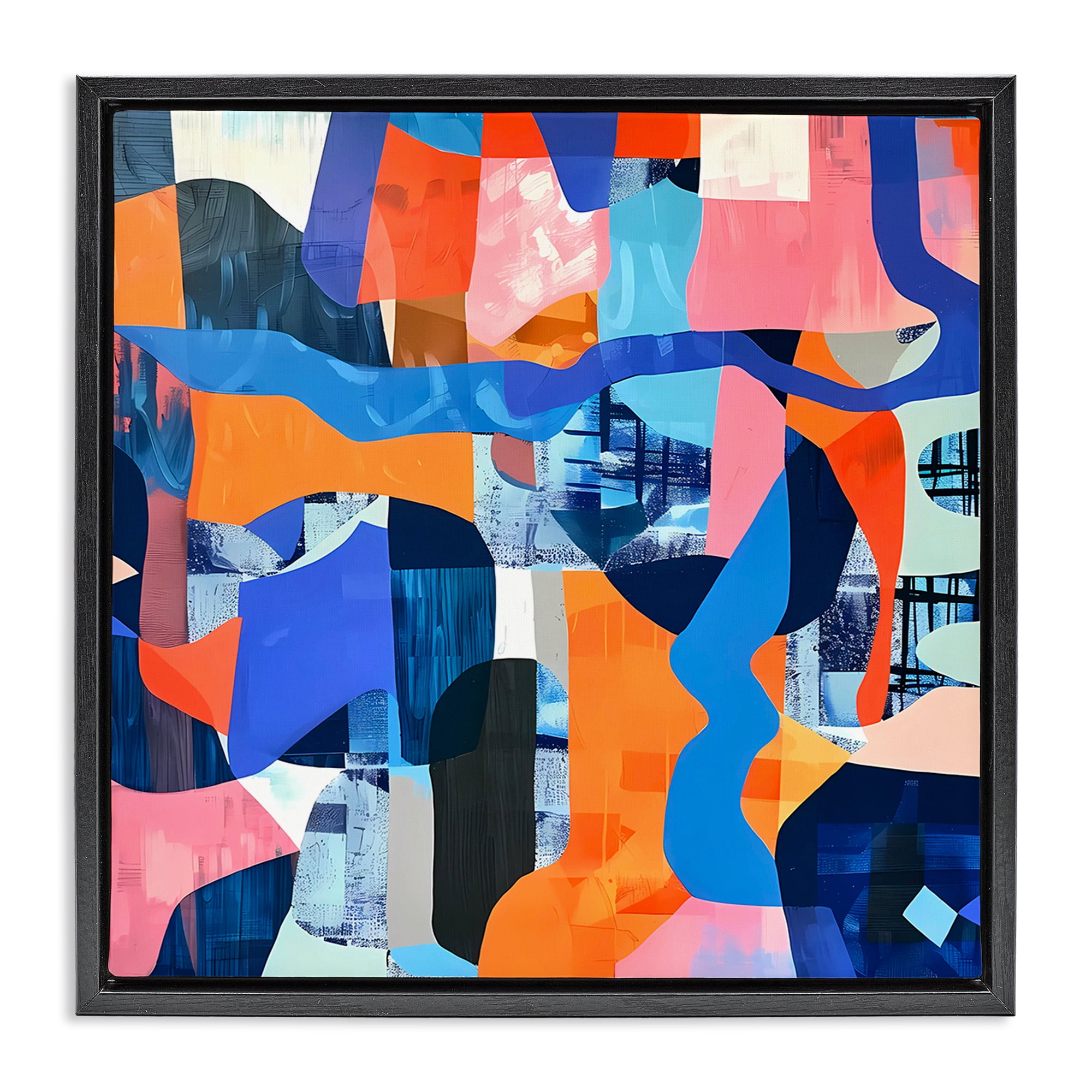 Stupell Industries Wavy Woven Shapes Collage Abstract Painting Black Floater Framed Canvas Art Print Wall Art, 25 x 25