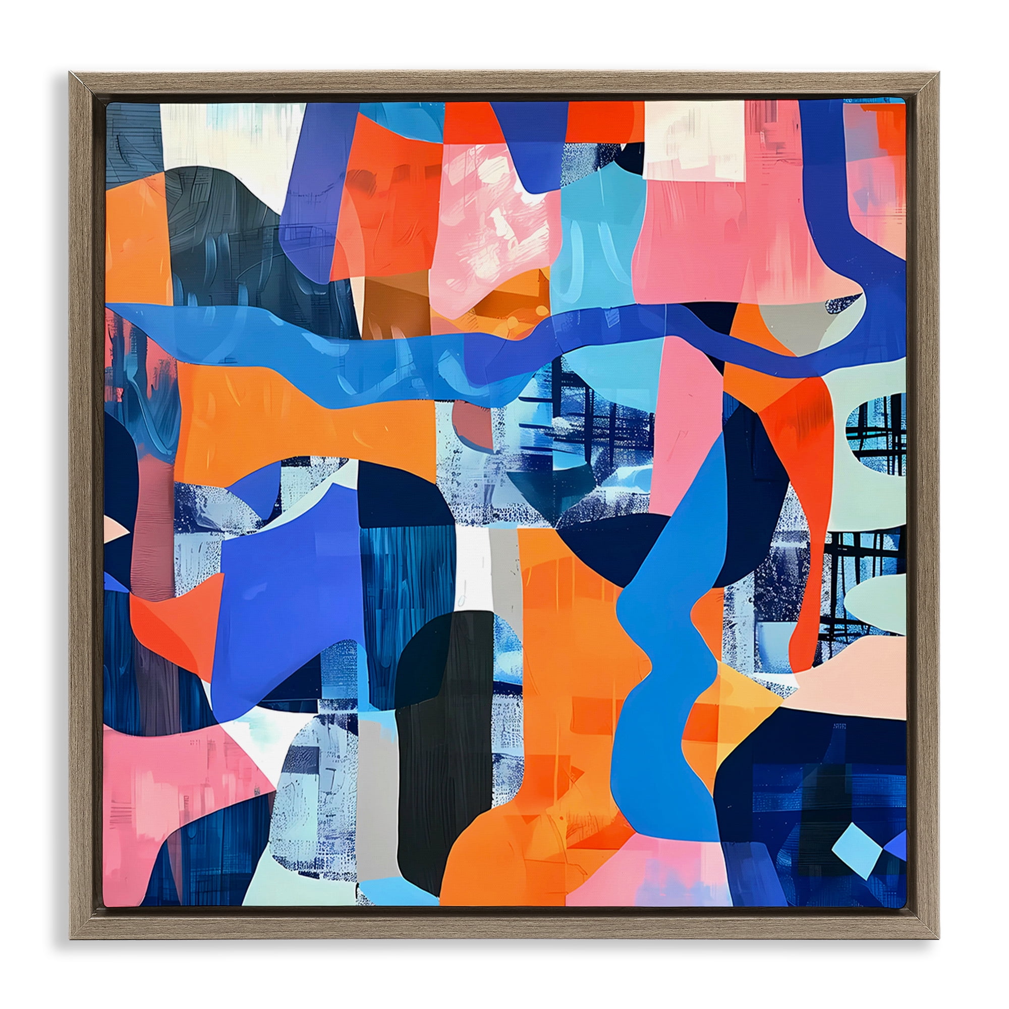 Stupell Industries Wavy Woven Shapes Collage Abstract Painting Brown Floater Framed Canvas Art Print Wall Art, 18 x 18