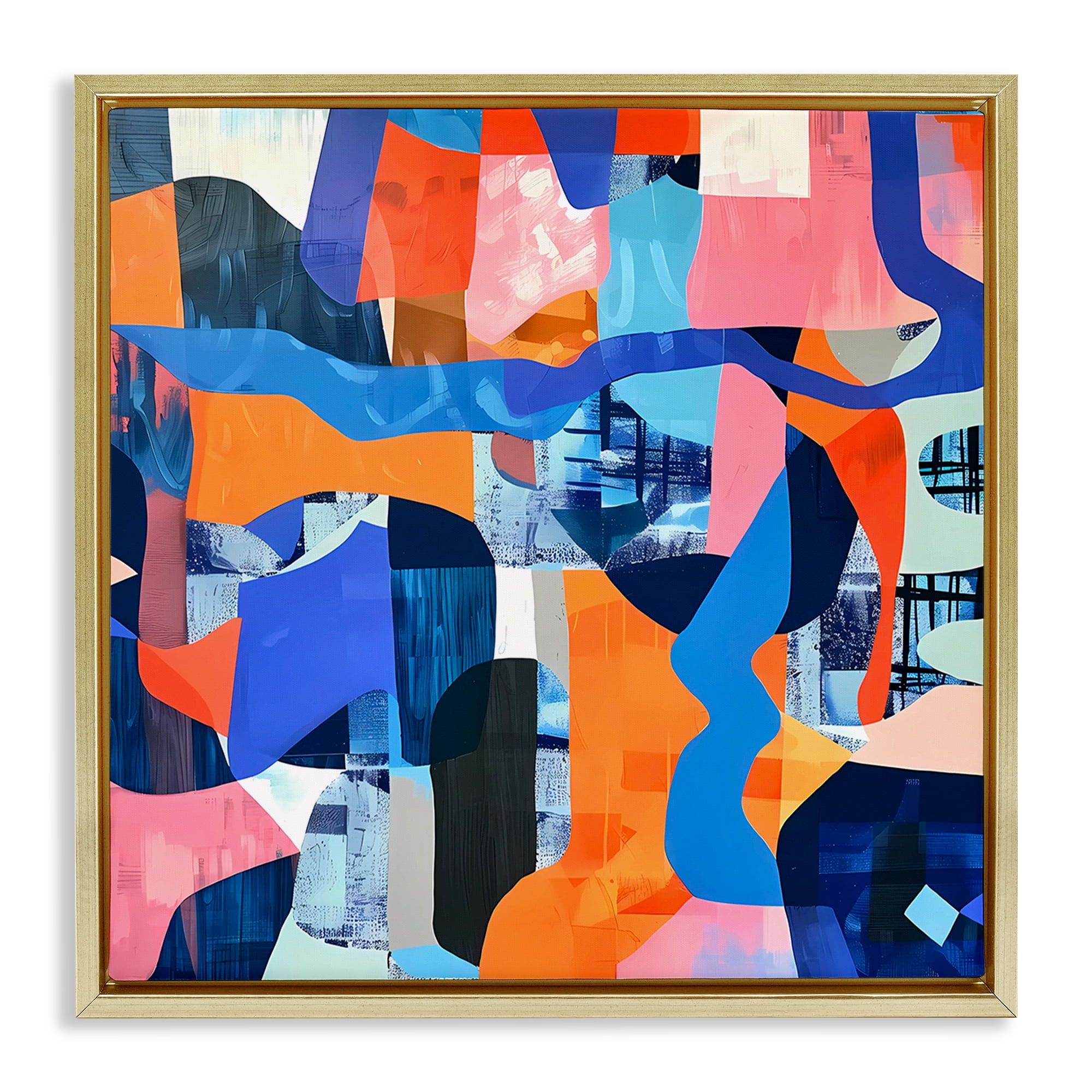 Stupell Industries Wavy Woven Shapes Collage Abstract Painting Gold Floater Framed Canvas Art Print Wall Art, 25 x 25