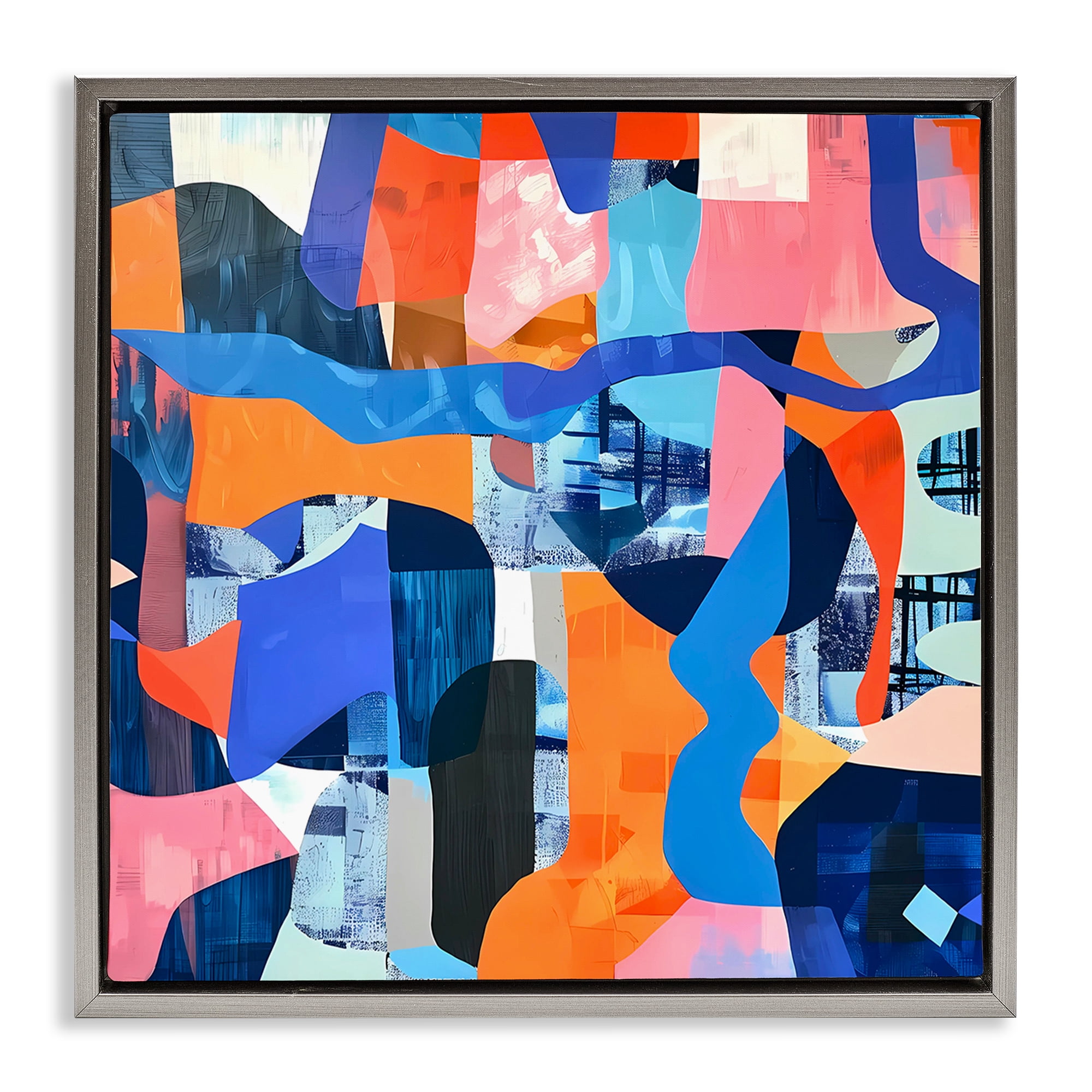 Stupell Industries Wavy Woven Shapes Collage Abstract Painting Gray Floater Framed Canvas Art Print Wall Art, 25 x 25